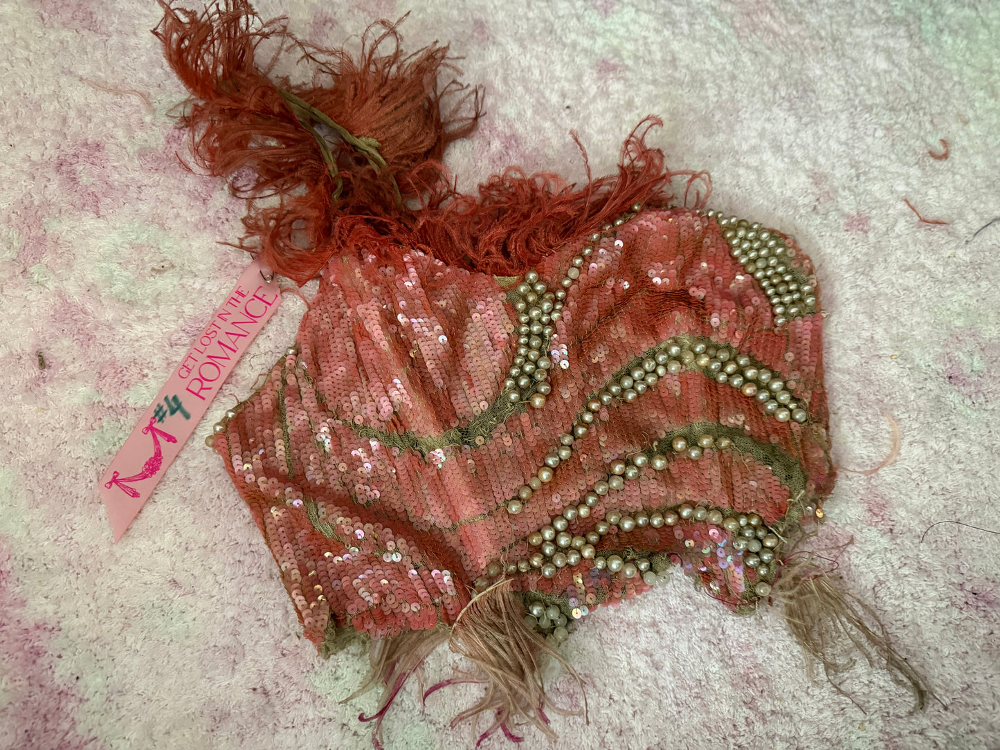 c1920-30 Antique Stage Worn Pink Sequin Erte Folies Bergere Showgirl Costume