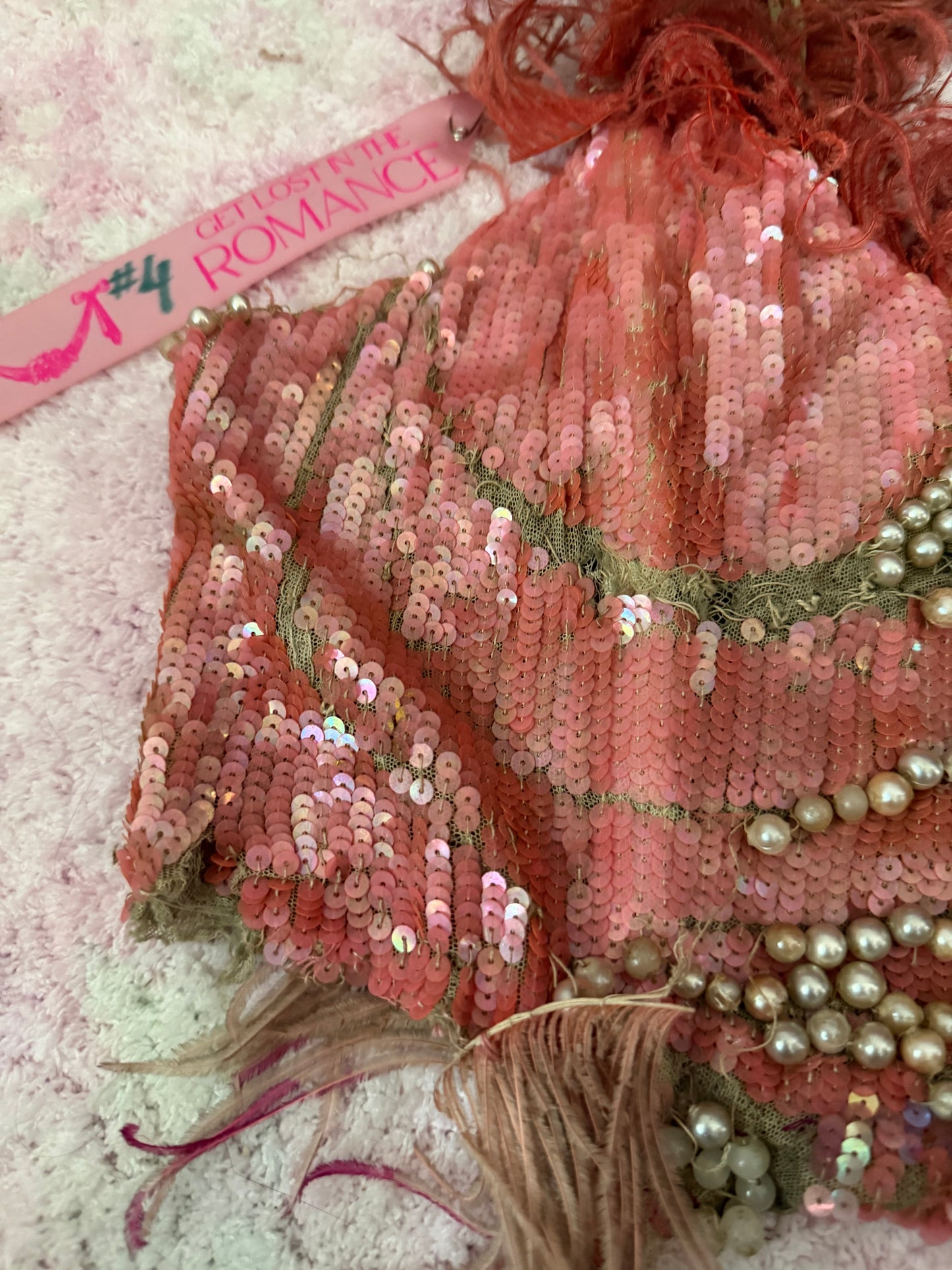 c1920-30 Antique Stage Worn Pink Sequin Erte Folies Bergere Showgirl Costume