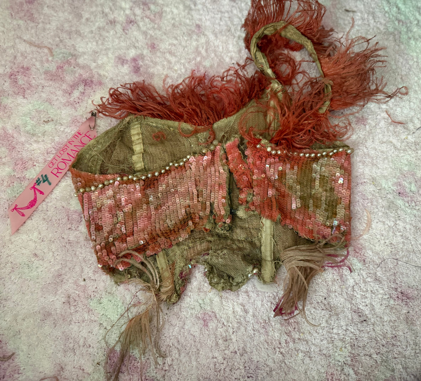 c1920-30 Antique Stage Worn Pink Sequin Erte Folies Bergere Showgirl Costume