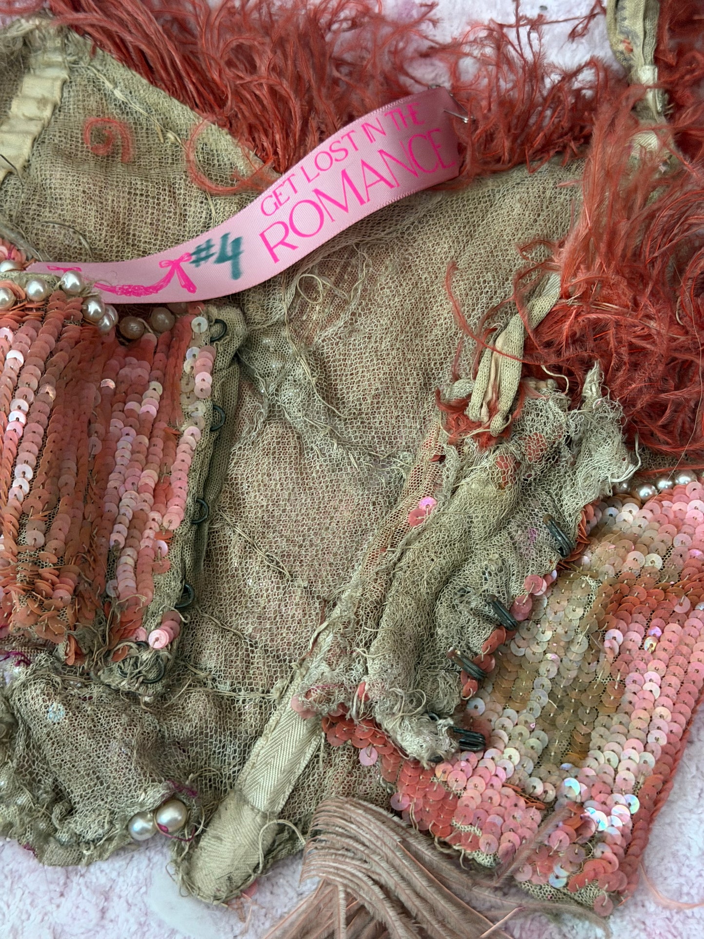 c1920-30 Antique Stage Worn Pink Sequin Erte Folies Bergere Showgirl Costume