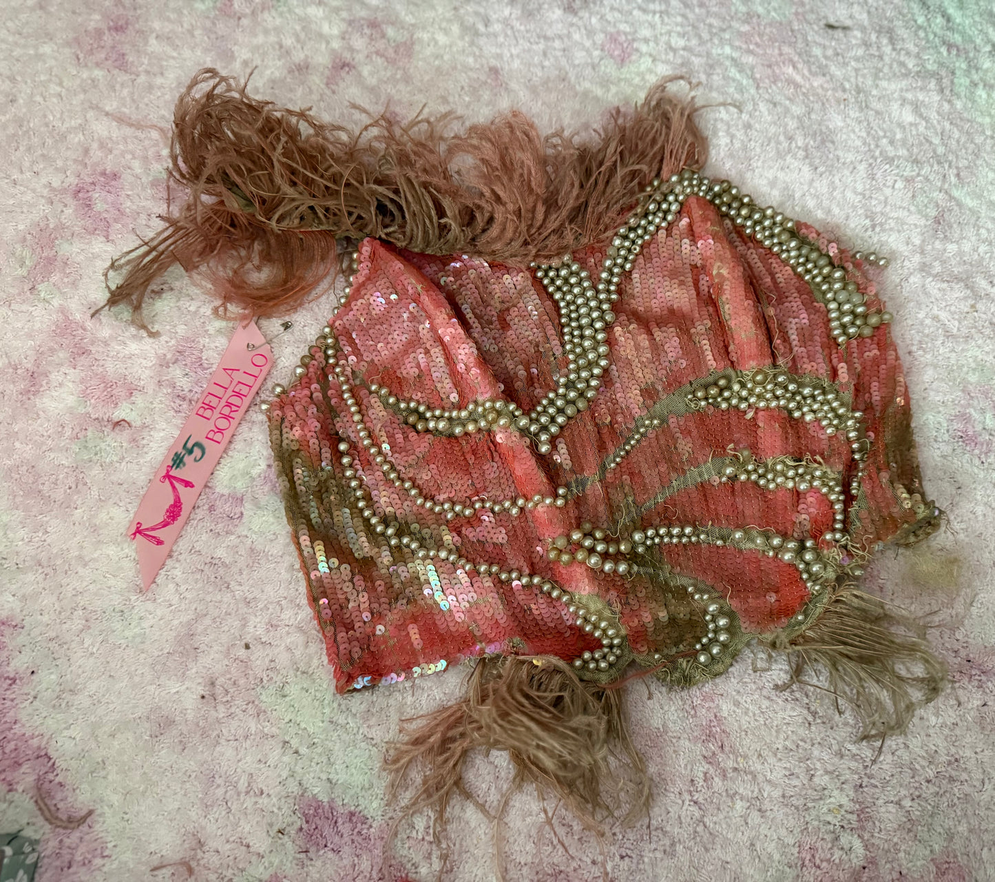 c1920-30 Antique Stage Worn Pink Sequin Erte Folies Bergere Showgirl Costume