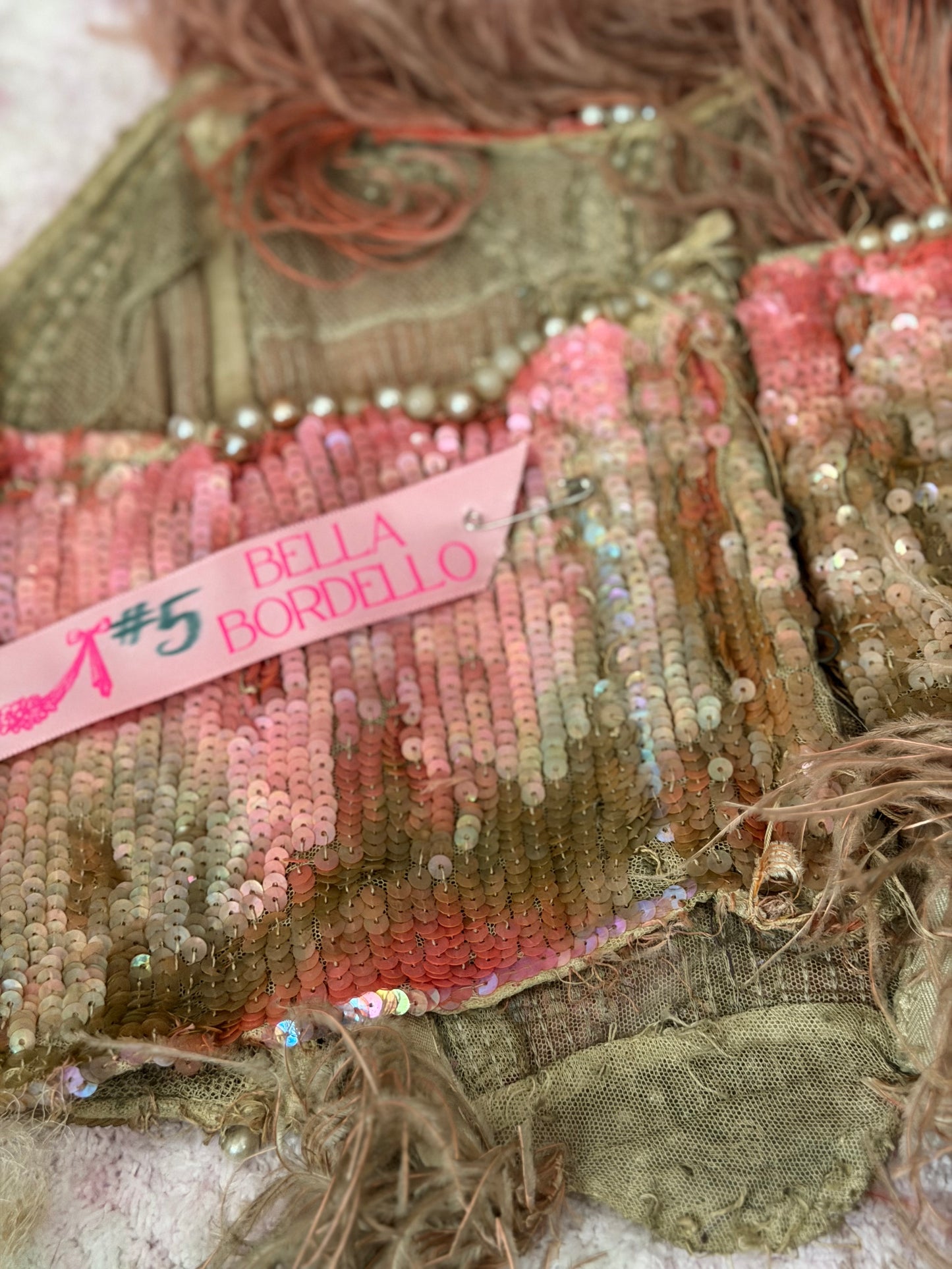 c1920-30 Antique Stage Worn Pink Sequin Erte Folies Bergere Showgirl Costume