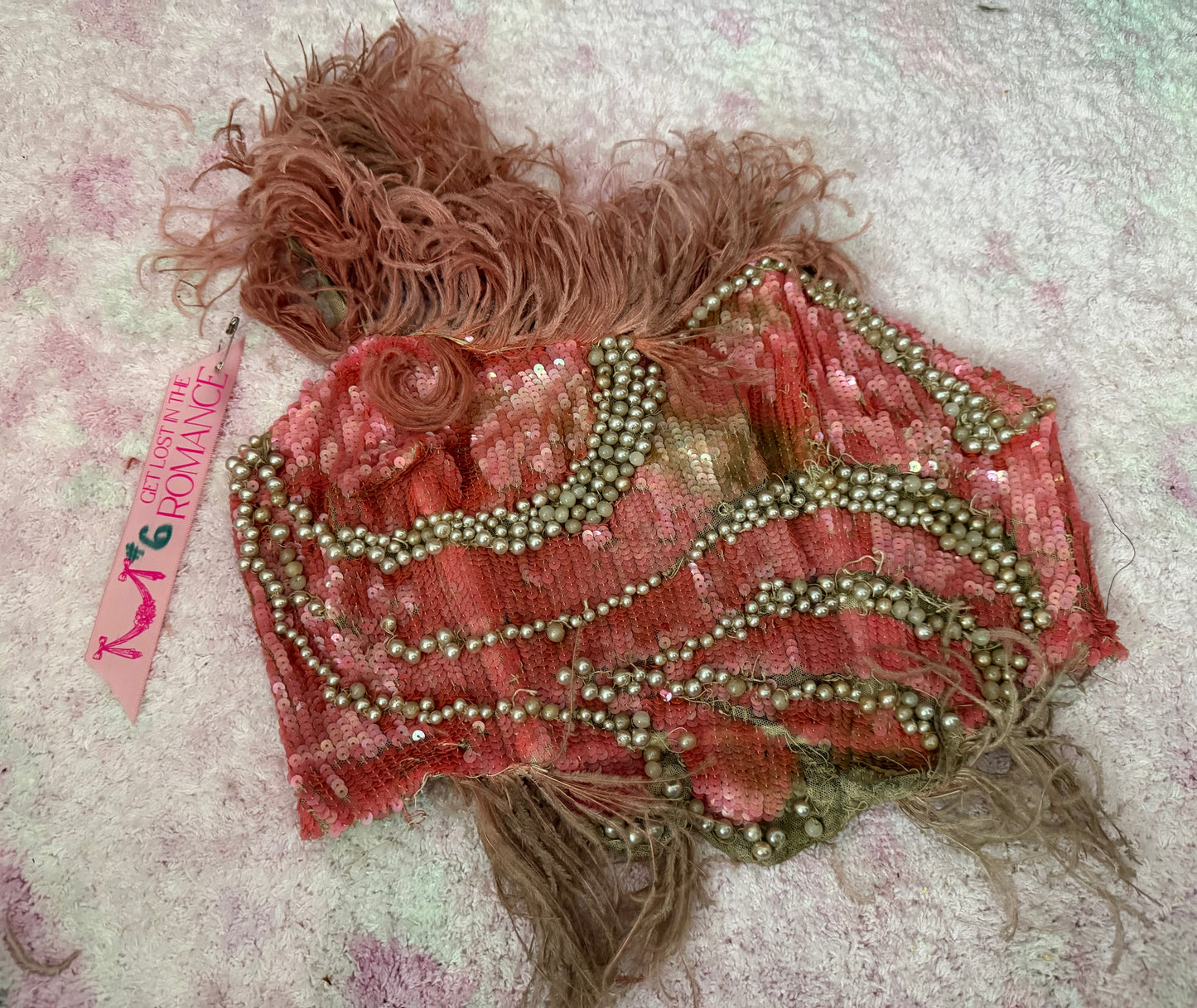 c1920-30 Antique Stage Worn Pink Sequin Erte Folies Bergere Showgirl Costume