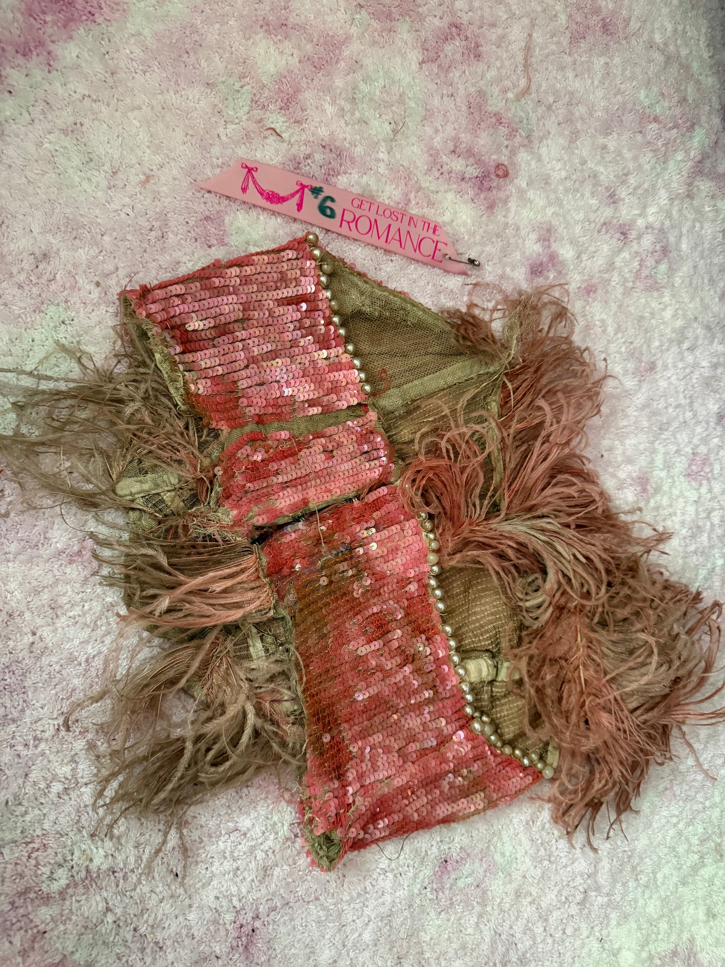 c1920-30 Antique Stage Worn Pink Sequin Erte Folies Bergere Showgirl Costume