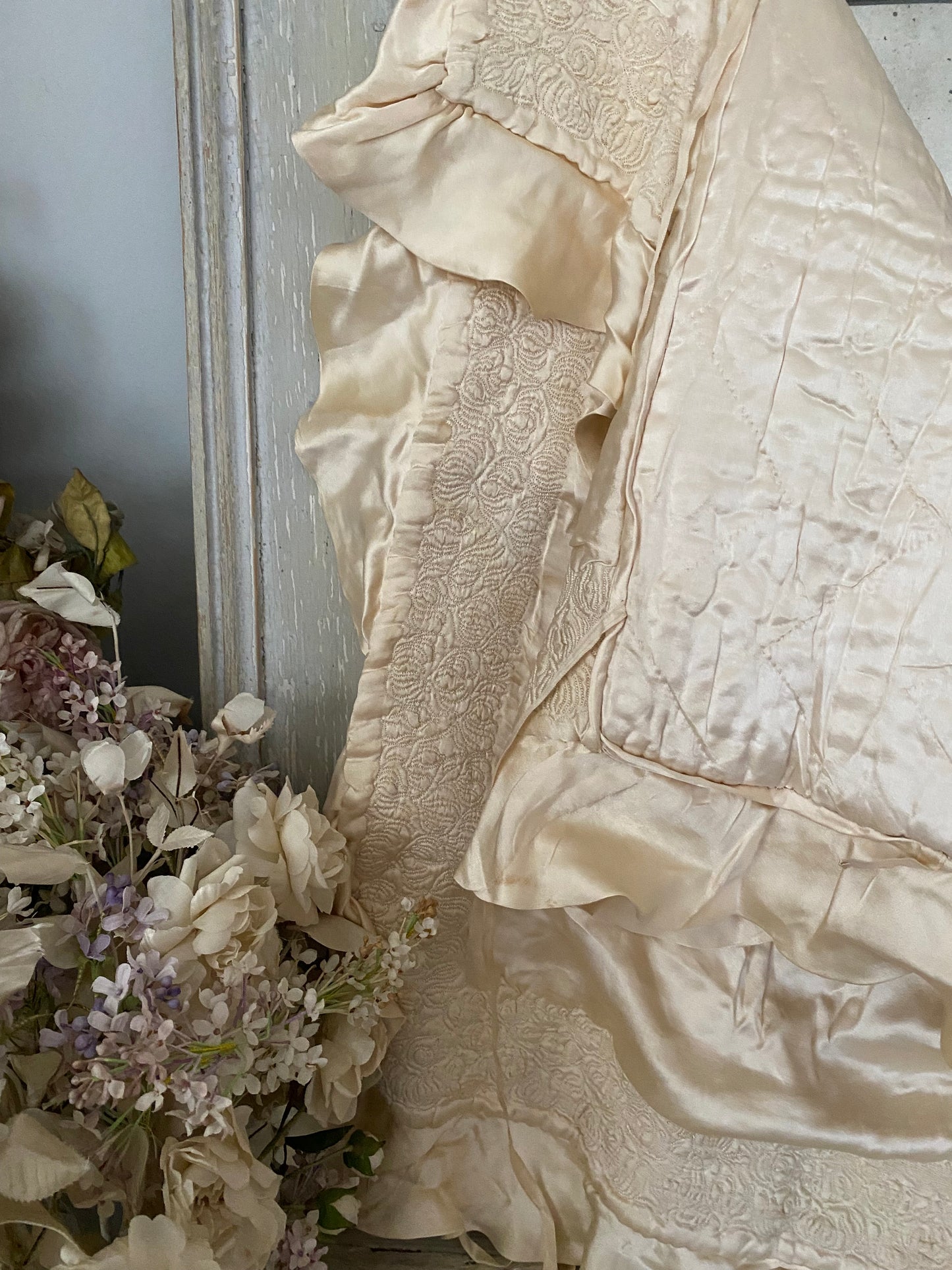 Antique Silk Baby Crib Christening Blanket