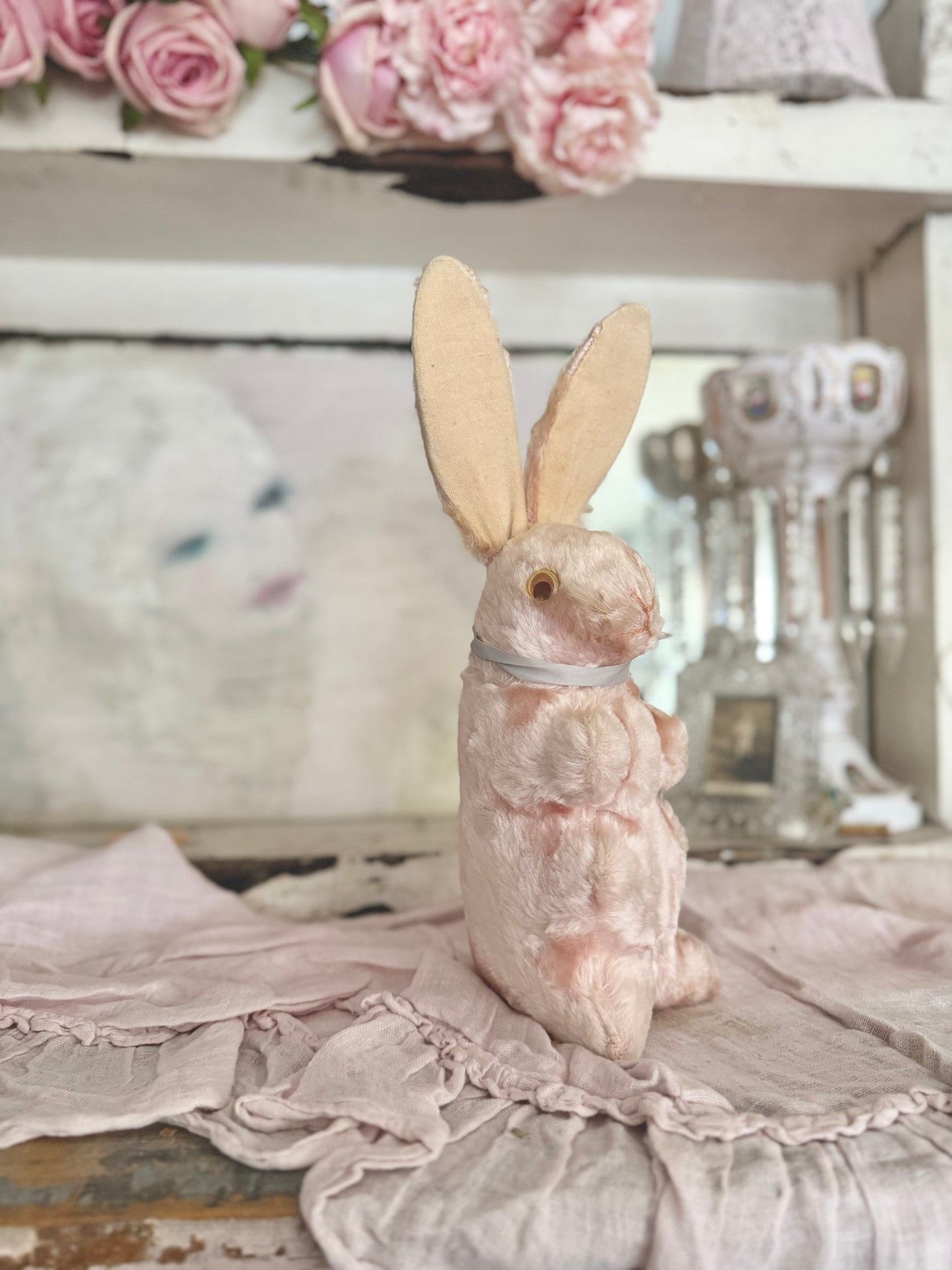 Vintage Pink Bunny With Bow