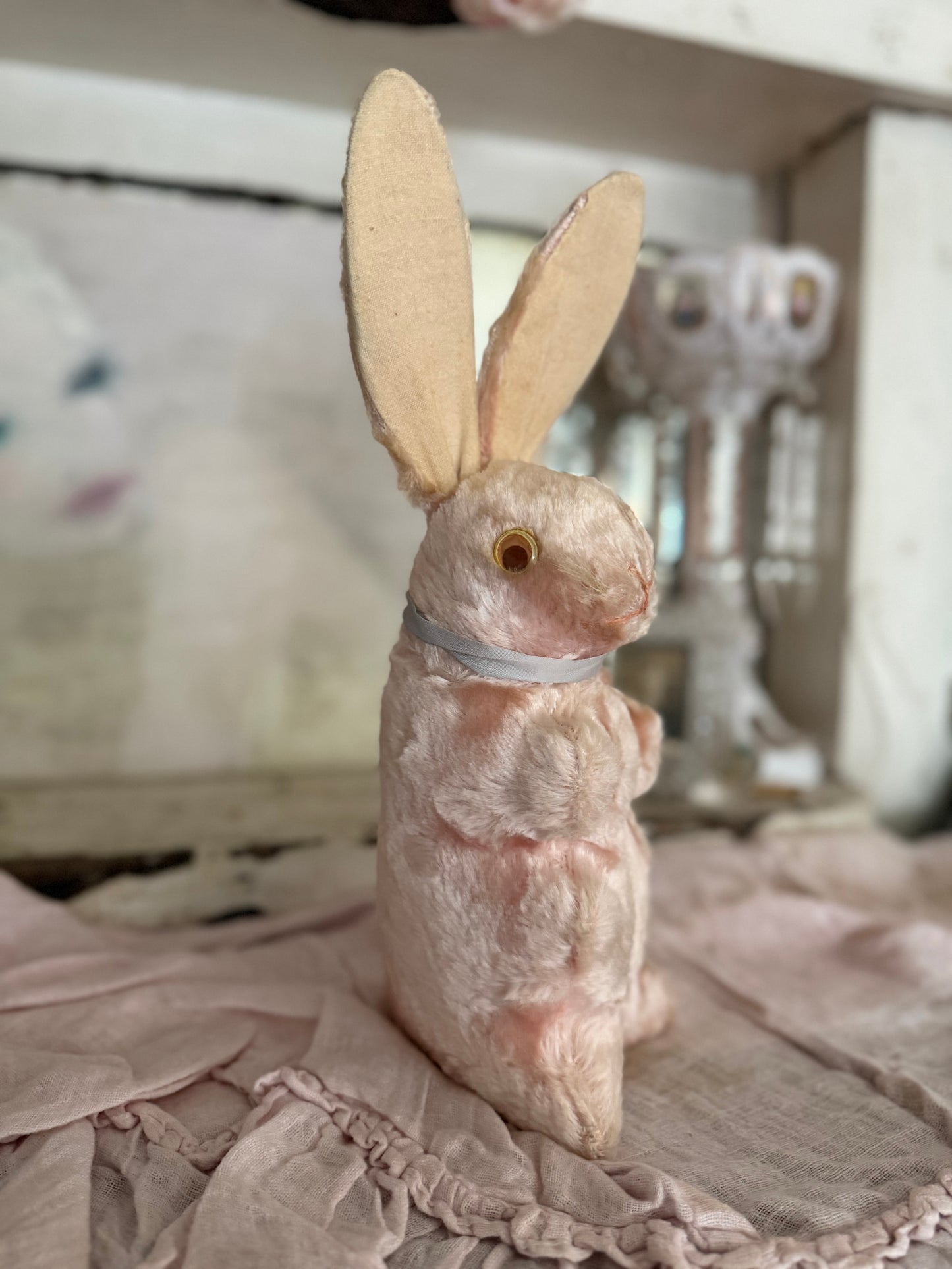 Vintage Pink Bunny With Bow
