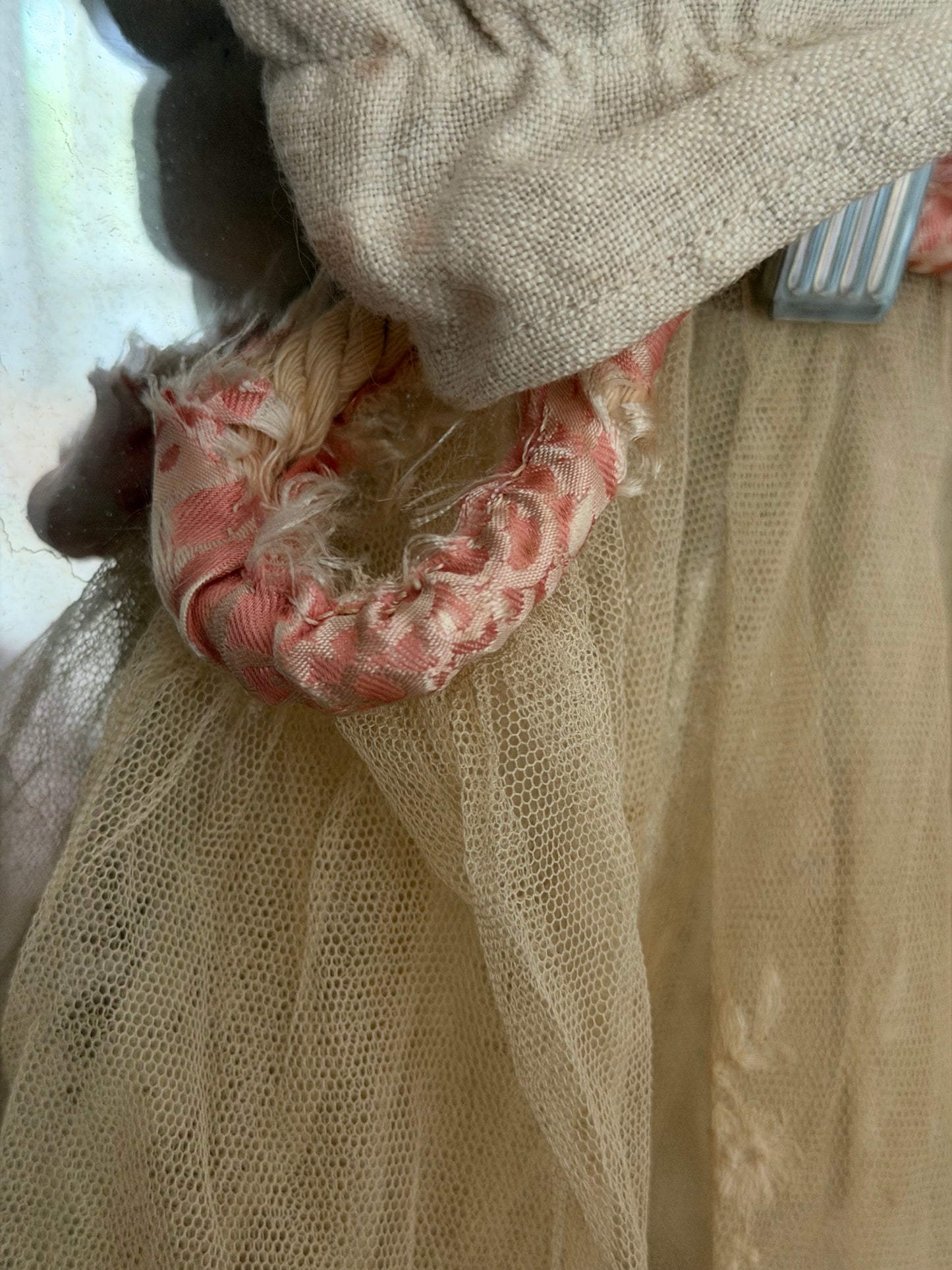 Antique Pink Silk Lace Skirt Silver Passementerie Rope