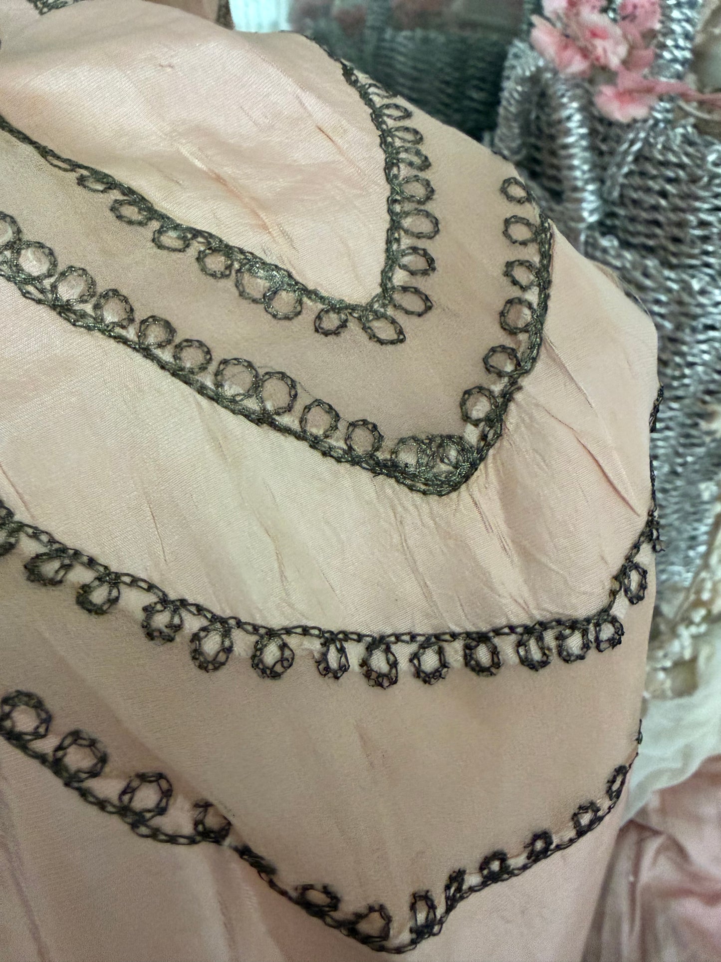 Antique Pink Silk Metallic Embroidery