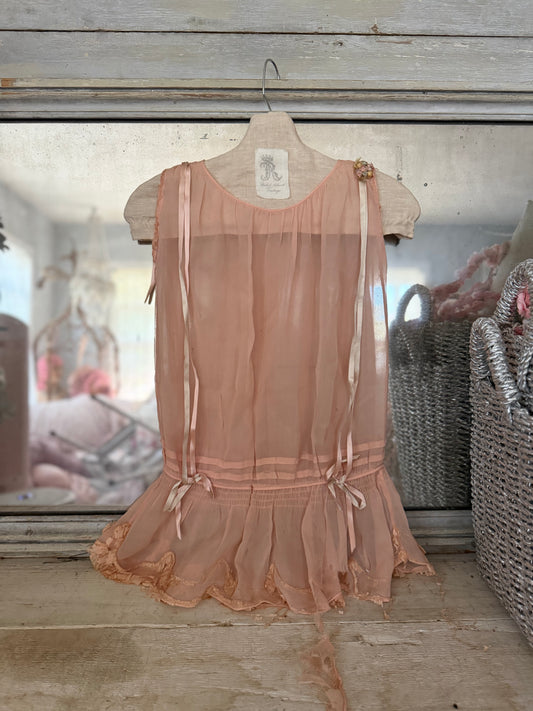 Antique 1920s Pink Ribbonwork Girls Dress