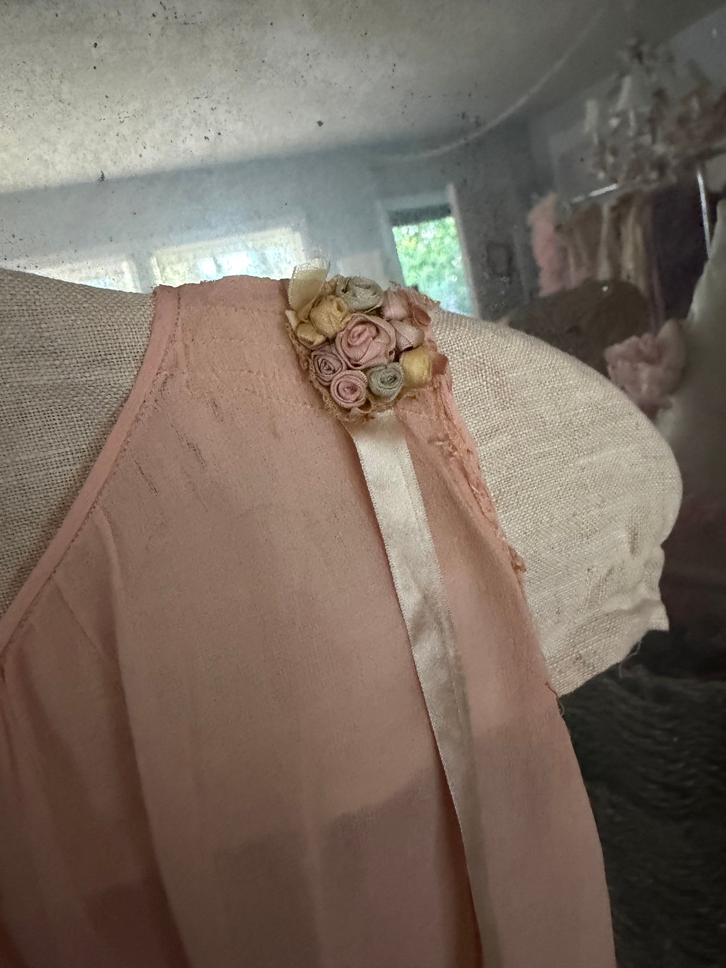 Antique 1920s Pink Ribbonwork Girls Dress