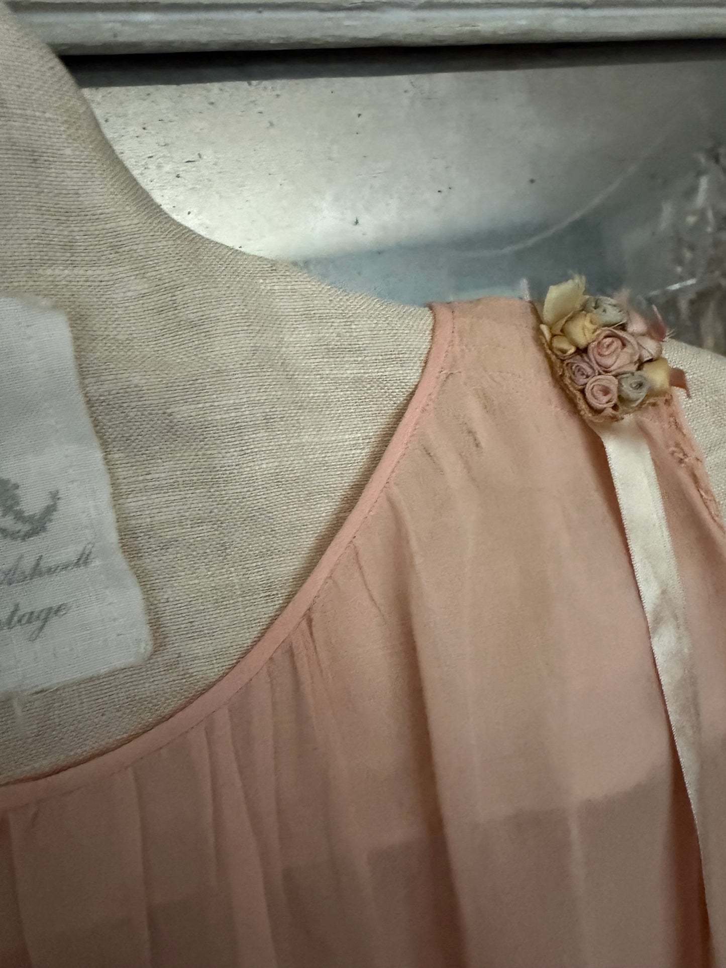 Antique 1920s Pink Ribbonwork Girls Dress