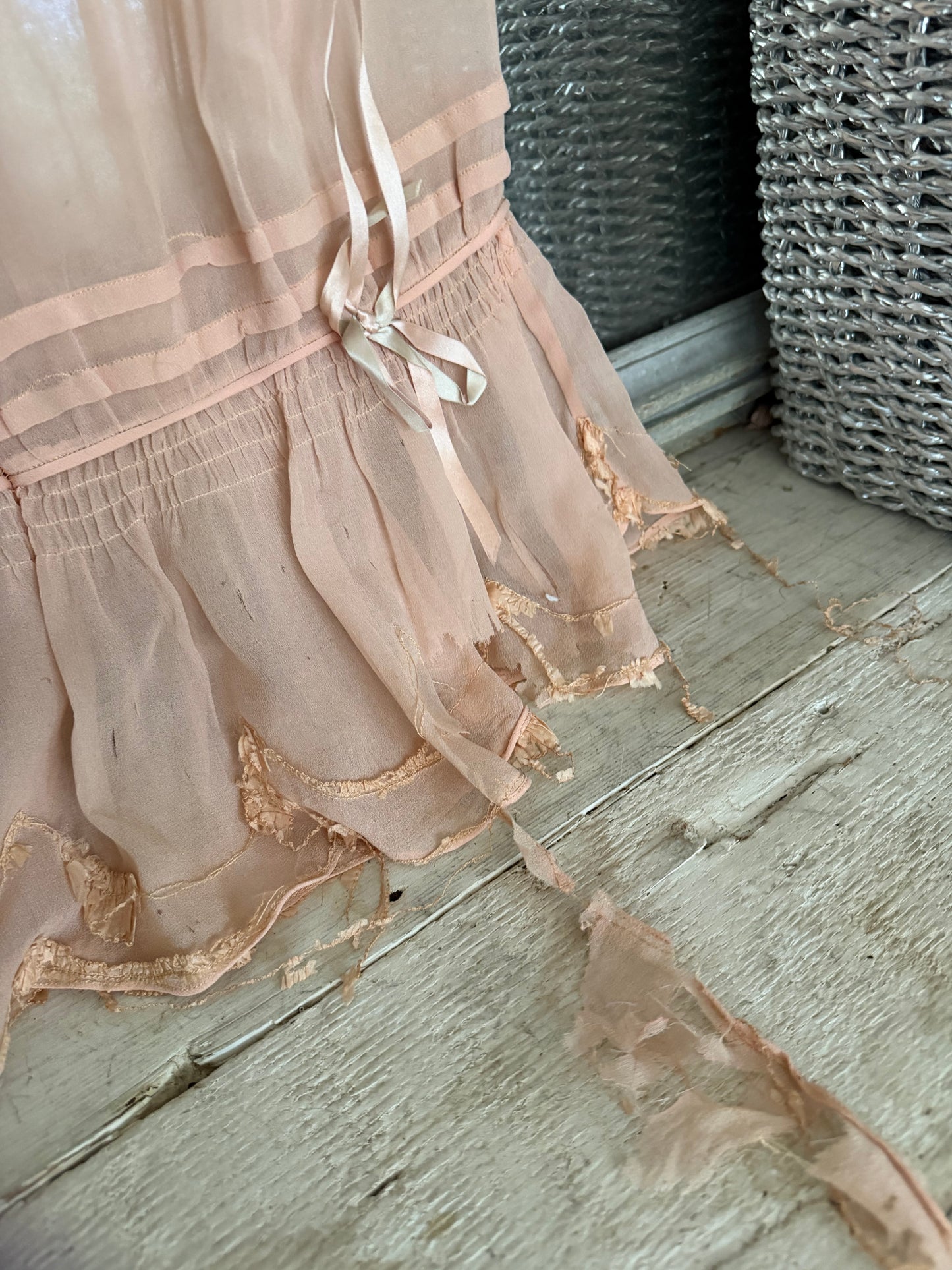 Antique 1920s Pink Ribbonwork Girls Dress