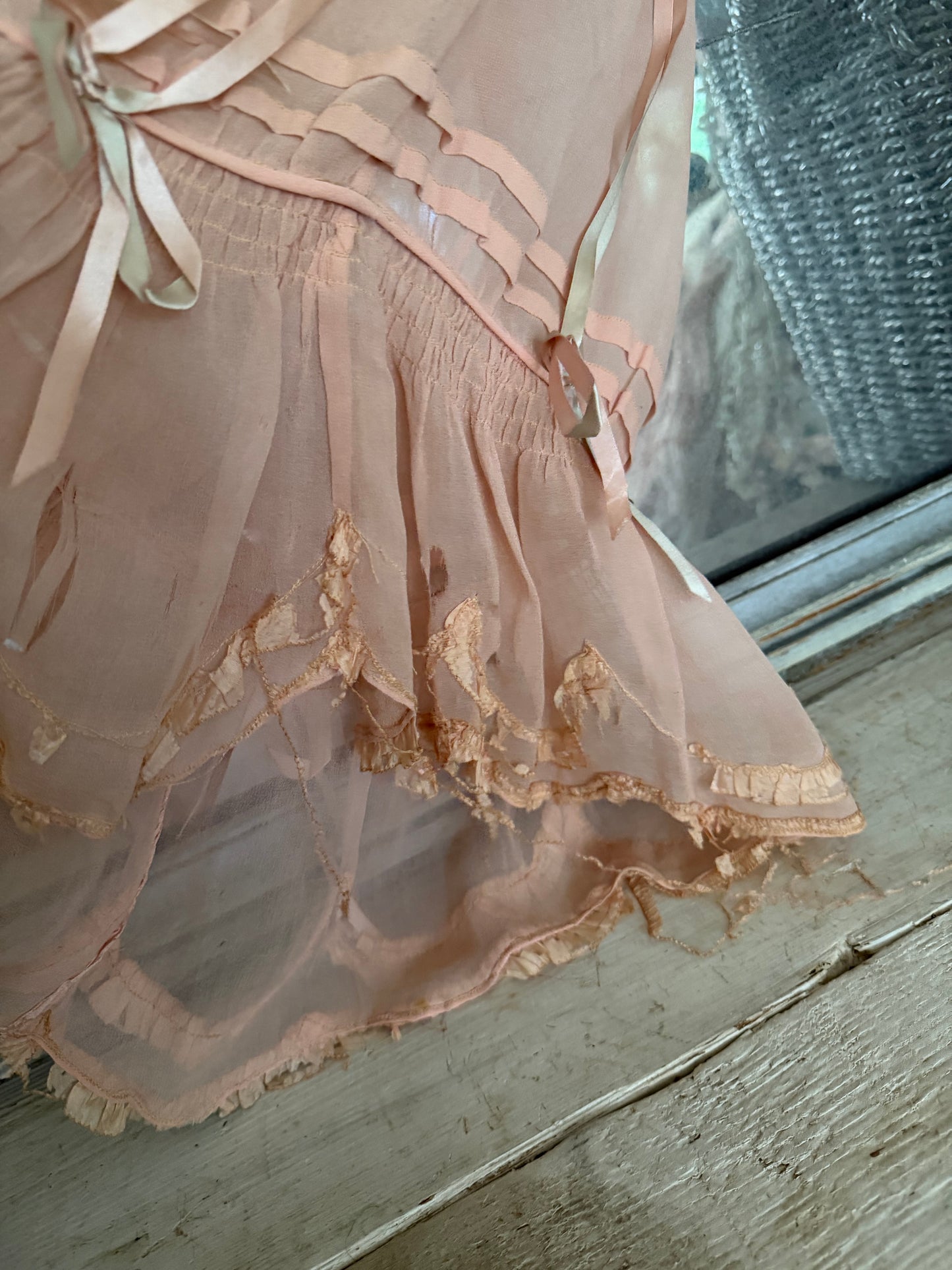 Antique 1920s Pink Ribbonwork Girls Dress