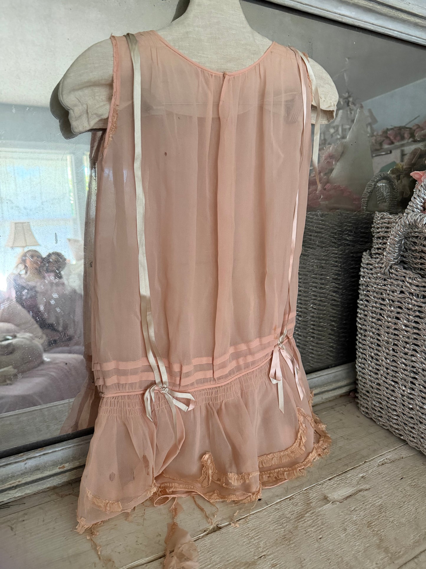Antique 1920s Pink Ribbonwork Girls Dress