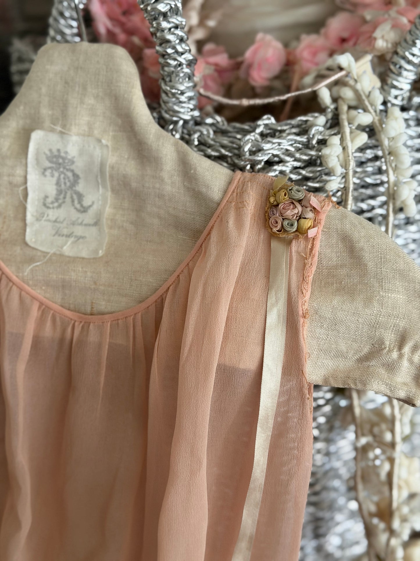 Antique 1920s Pink Ribbonwork Girls Dress