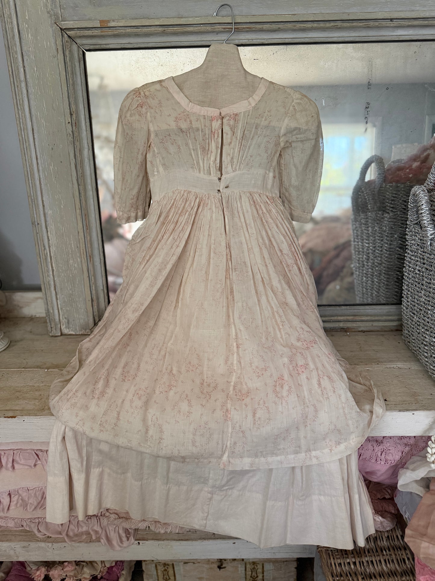 Antique 1920s Pink floral Girls Pannier Dress
