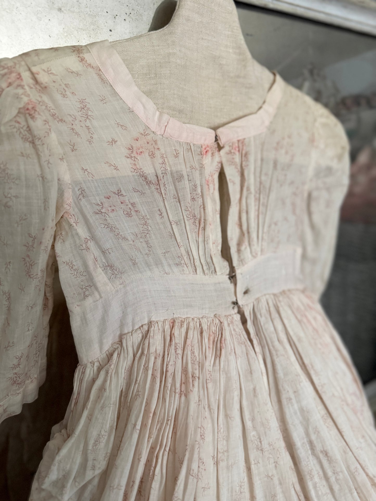 Antique 1920s Pink floral Girls Pannier Dress