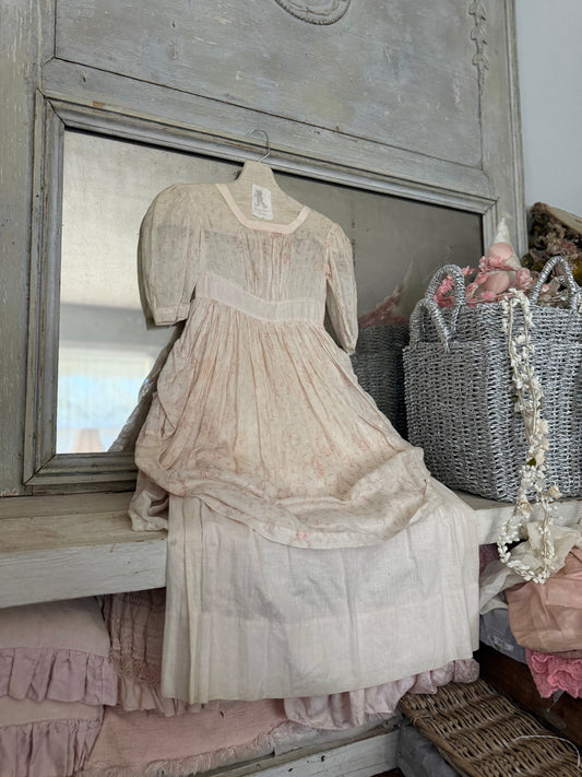 Antique 1920s Pink floral Girls Pannier Dress