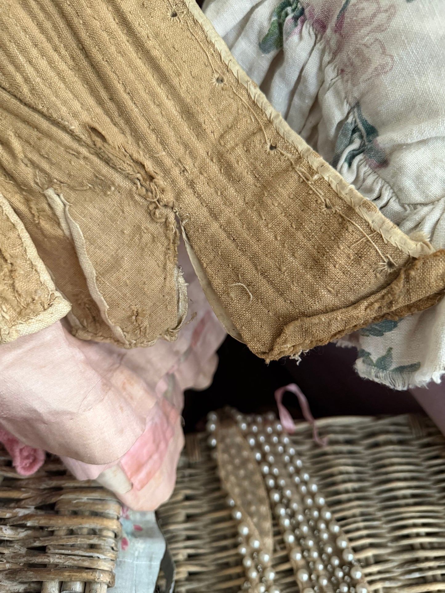 Antique Museum Quality 18th Century 1700's Stays Bodice Corset Floral Silk