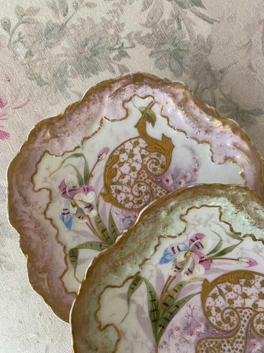 Pair Antique Painted Limoges French Plates