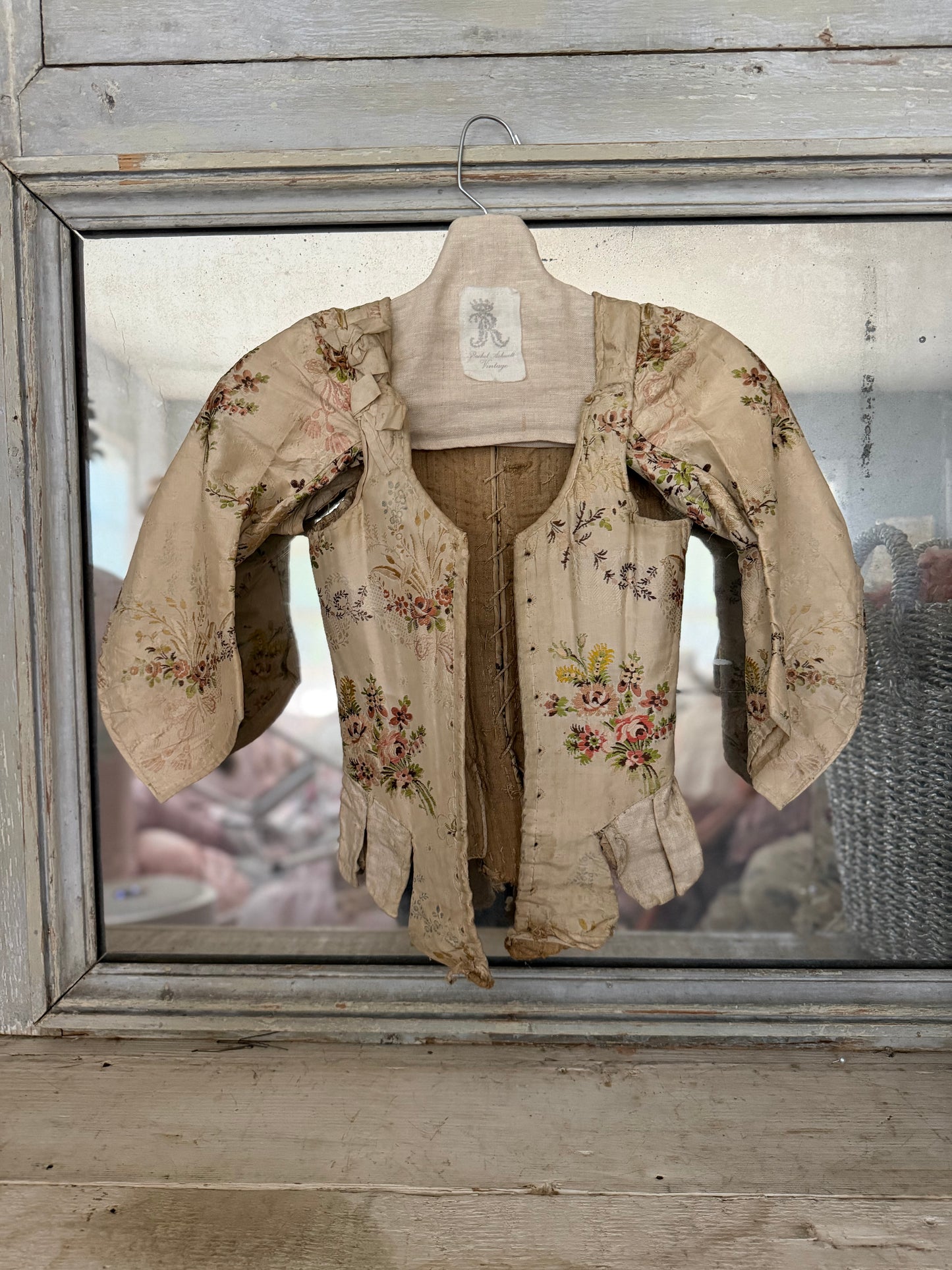 Antique Museum Quality 18th Century 1700's Stays Bodice Corset Floral Silk