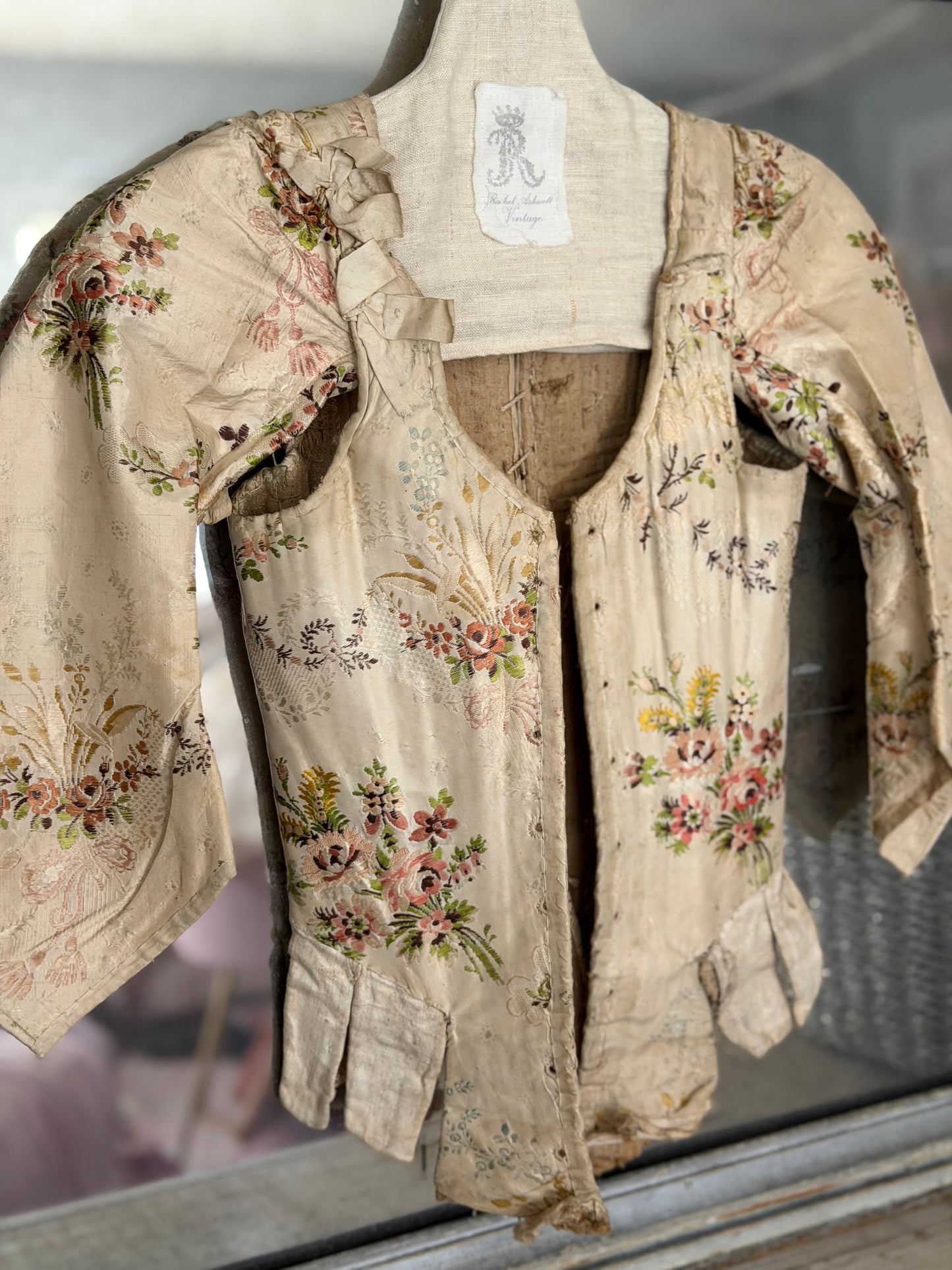 Antique Museum Quality 18th Century 1700's Stays Bodice Corset Floral Silk