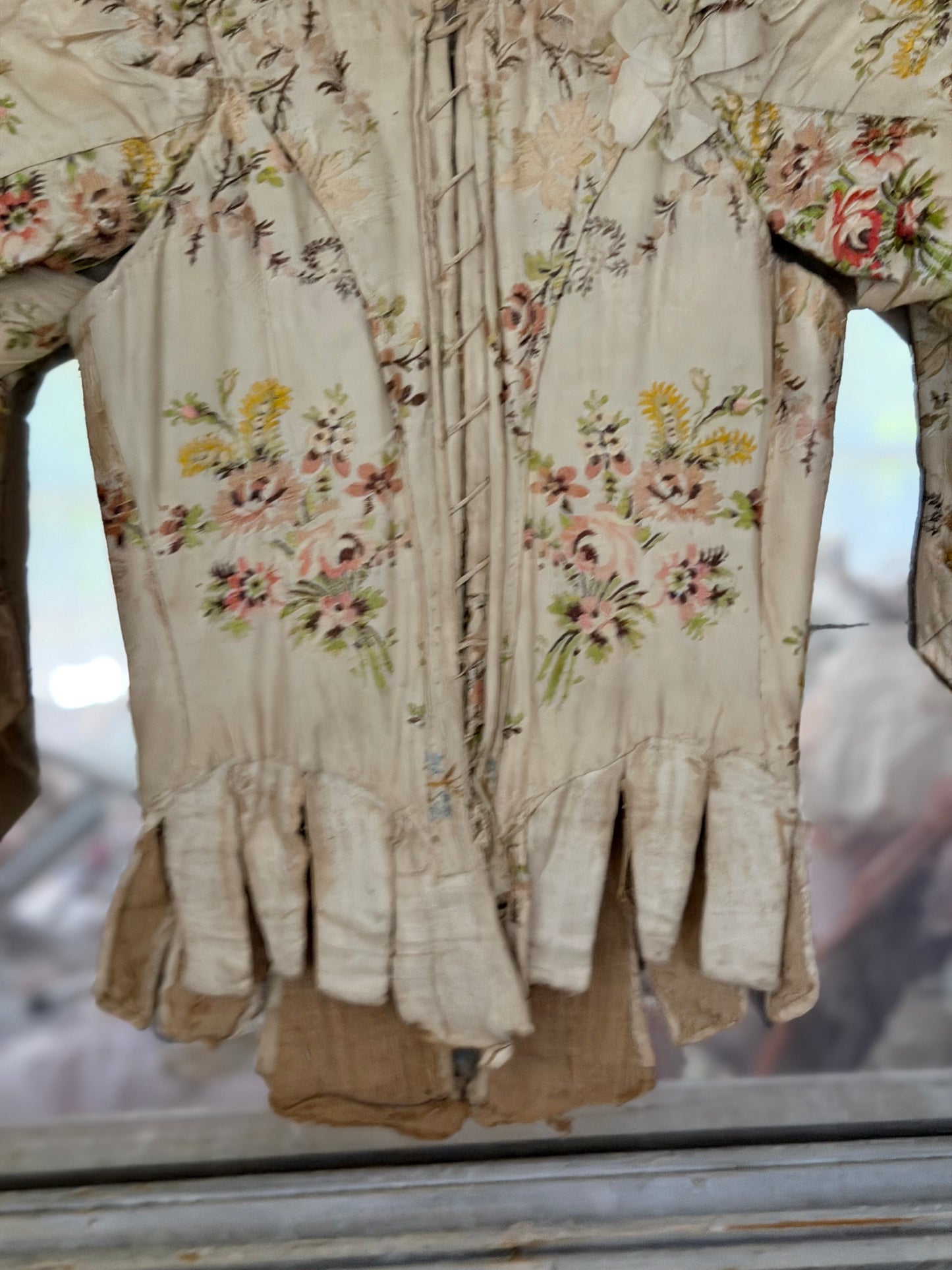 Antique Museum Quality 18th Century 1700's Stays Bodice Corset Floral Silk