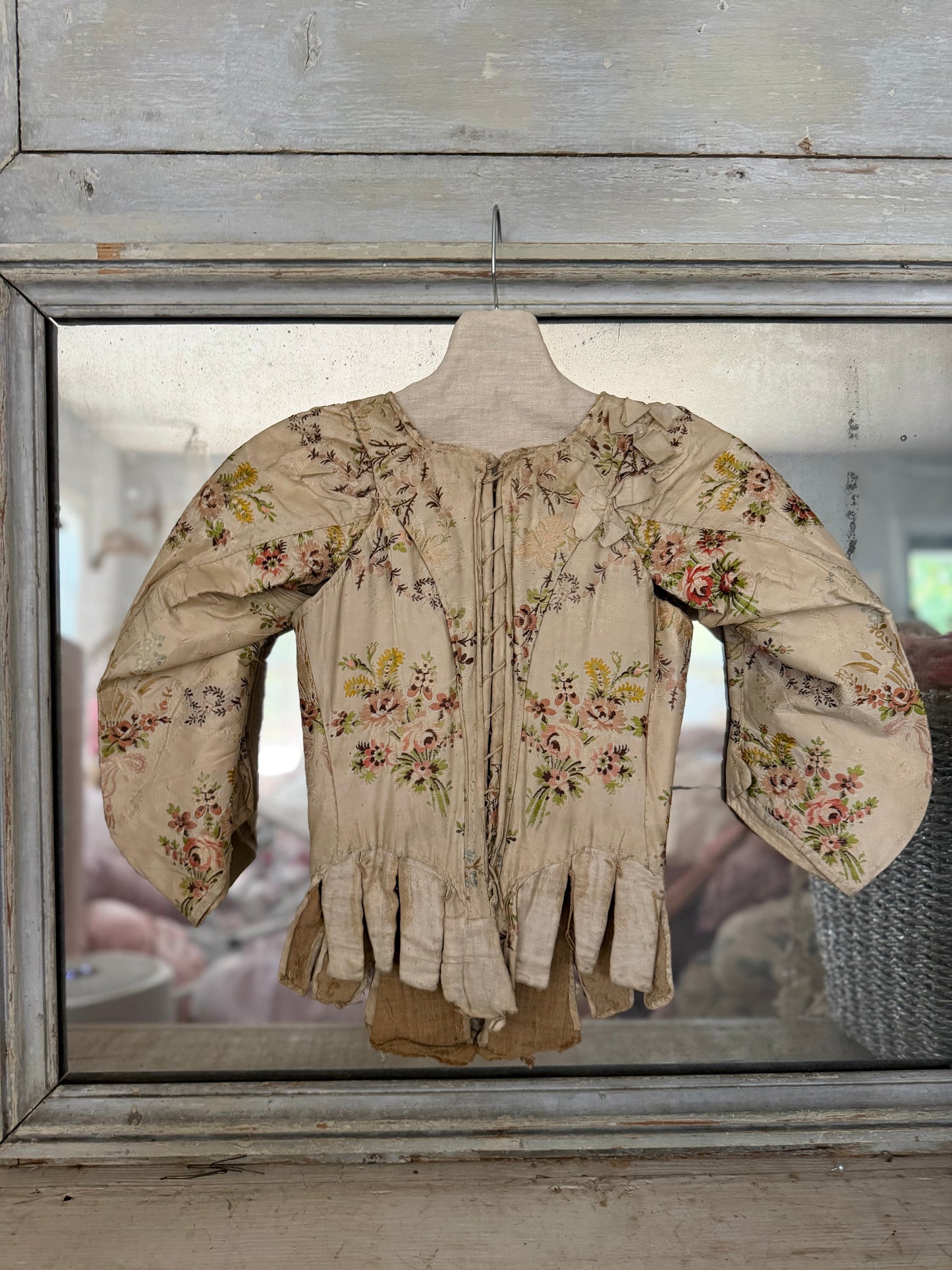Antique Museum Quality 18th Century 1700's Stays Bodice Corset Floral Silk