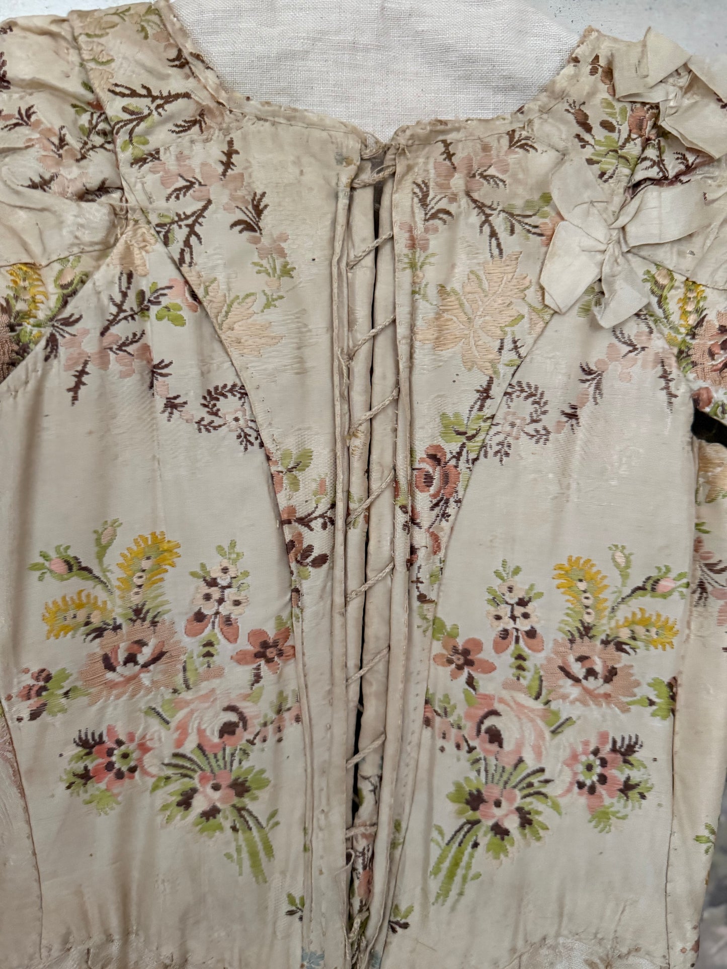 Antique Museum Quality 18th Century 1700's Stays Bodice Corset Floral Silk