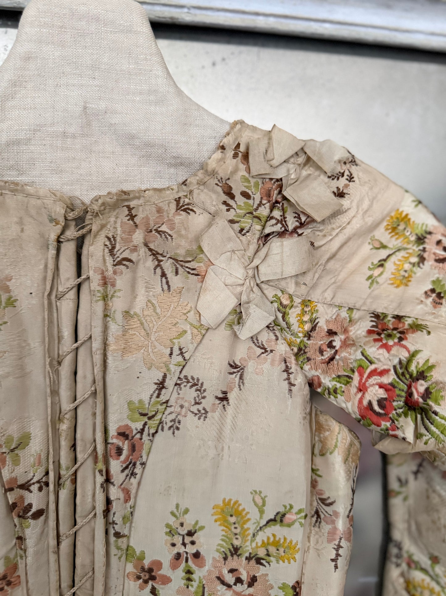 Antique Museum Quality 18th Century 1700's Stays Bodice Corset Floral Silk