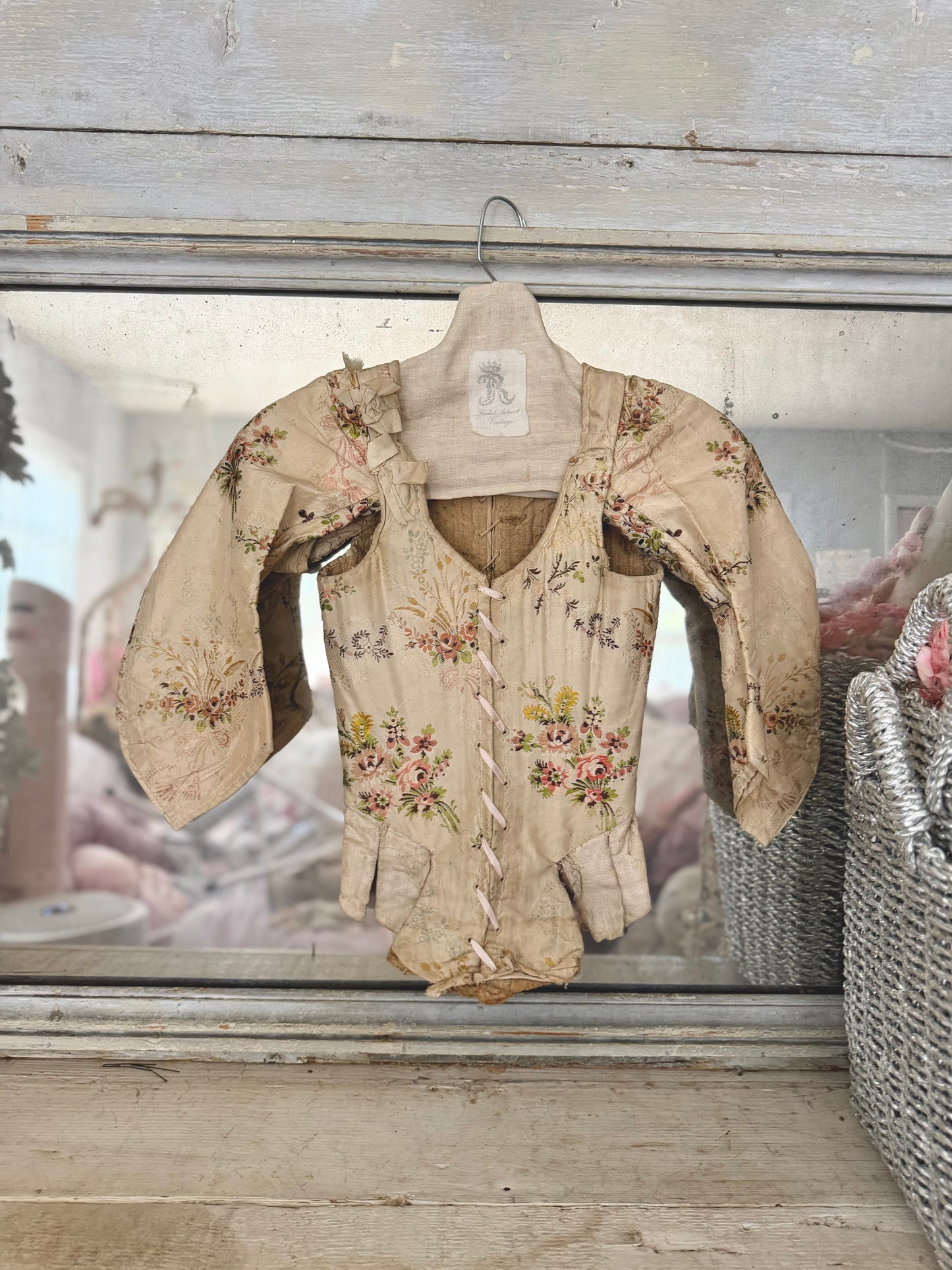 Antique Museum Quality 18th Century 1700's Stays Bodice Corset Floral Silk