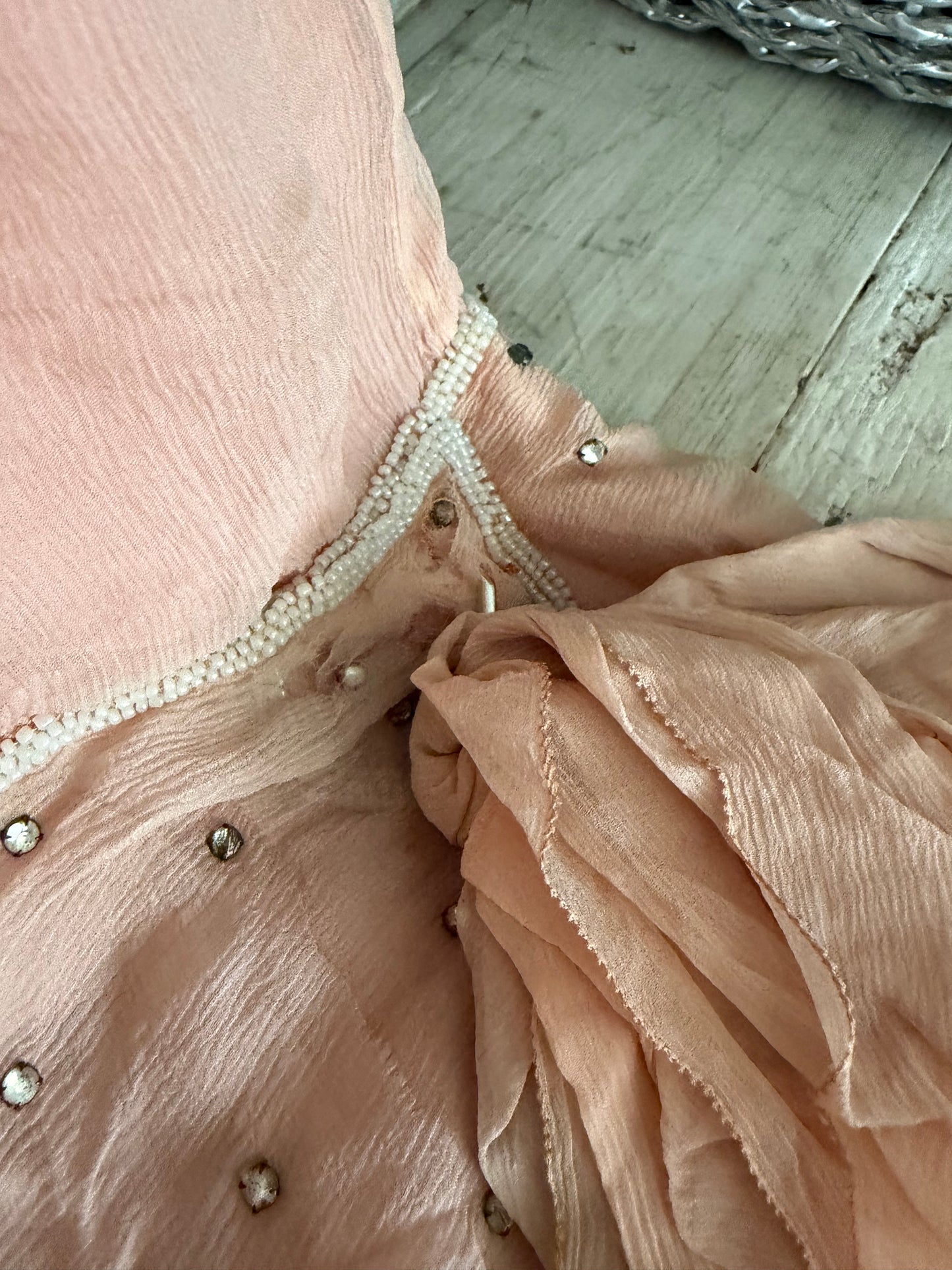 Antique 1920s Pink Silk Rhinestone Dress