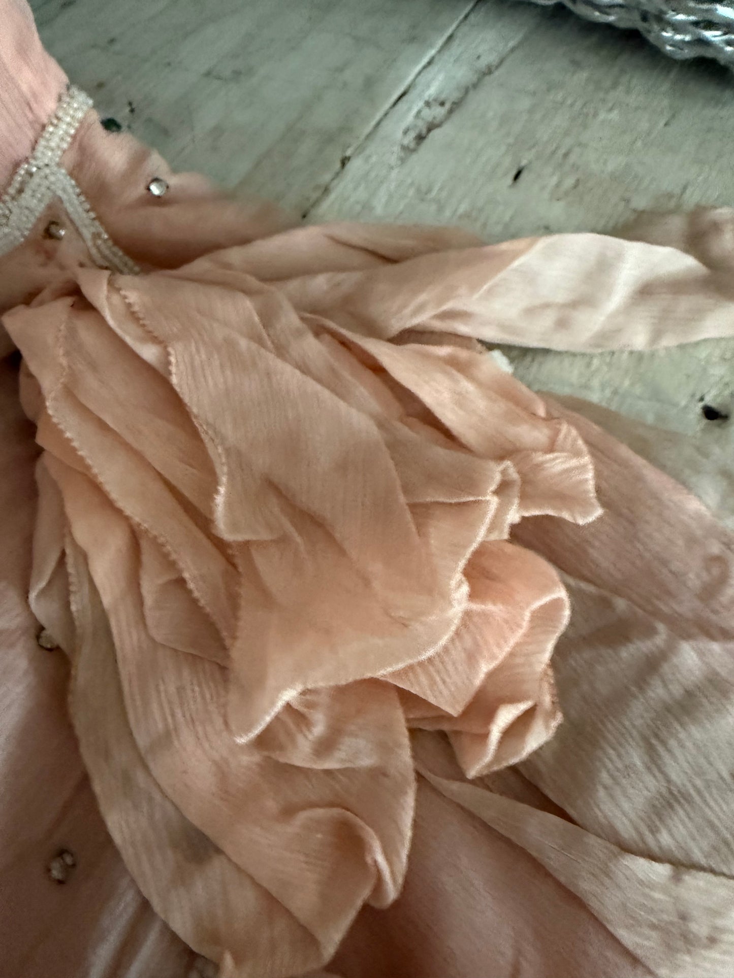 Antique 1920s Pink Silk Rhinestone Dress