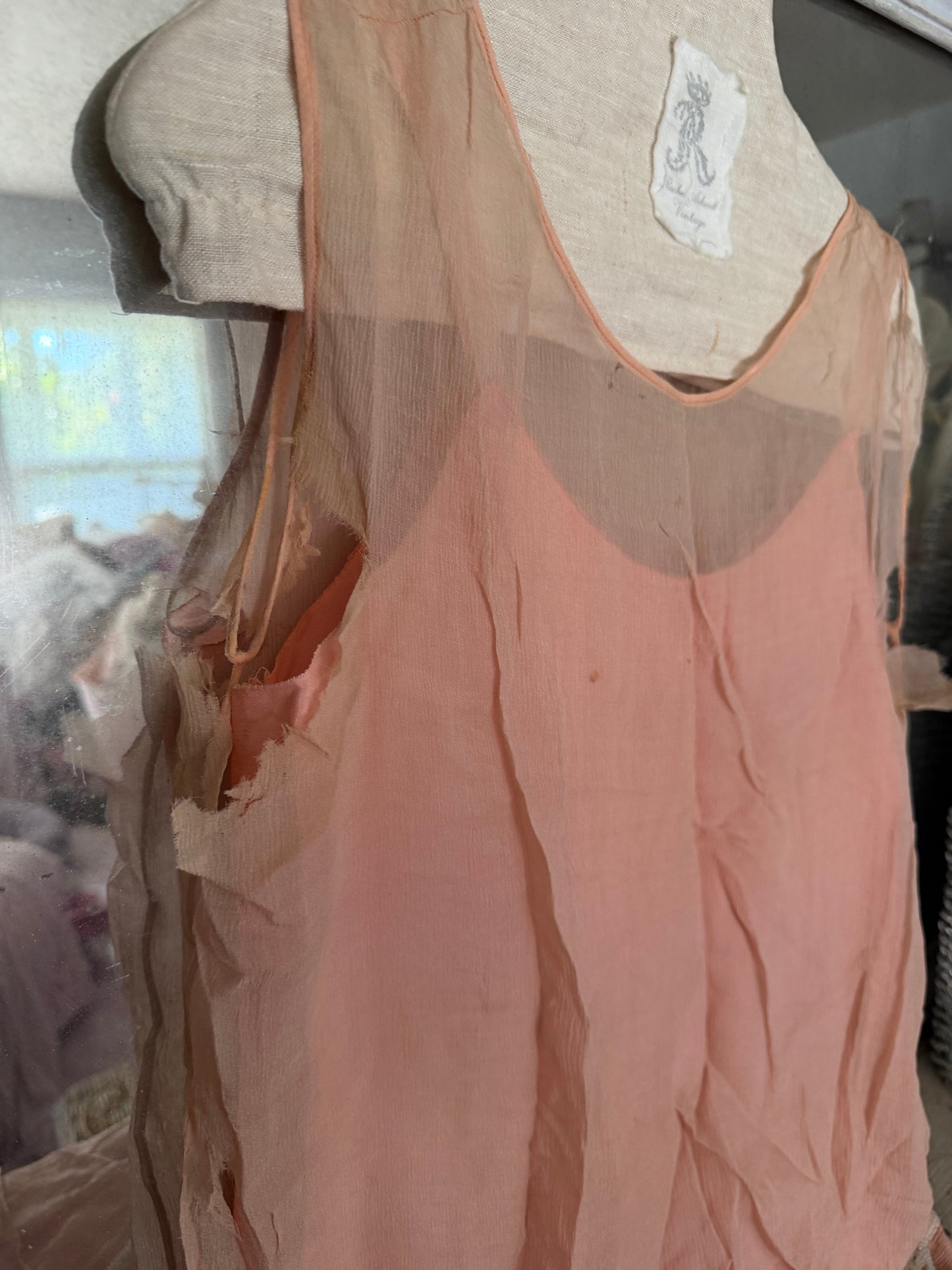 Antique 1920s Pink Silk Rhinestone Dress