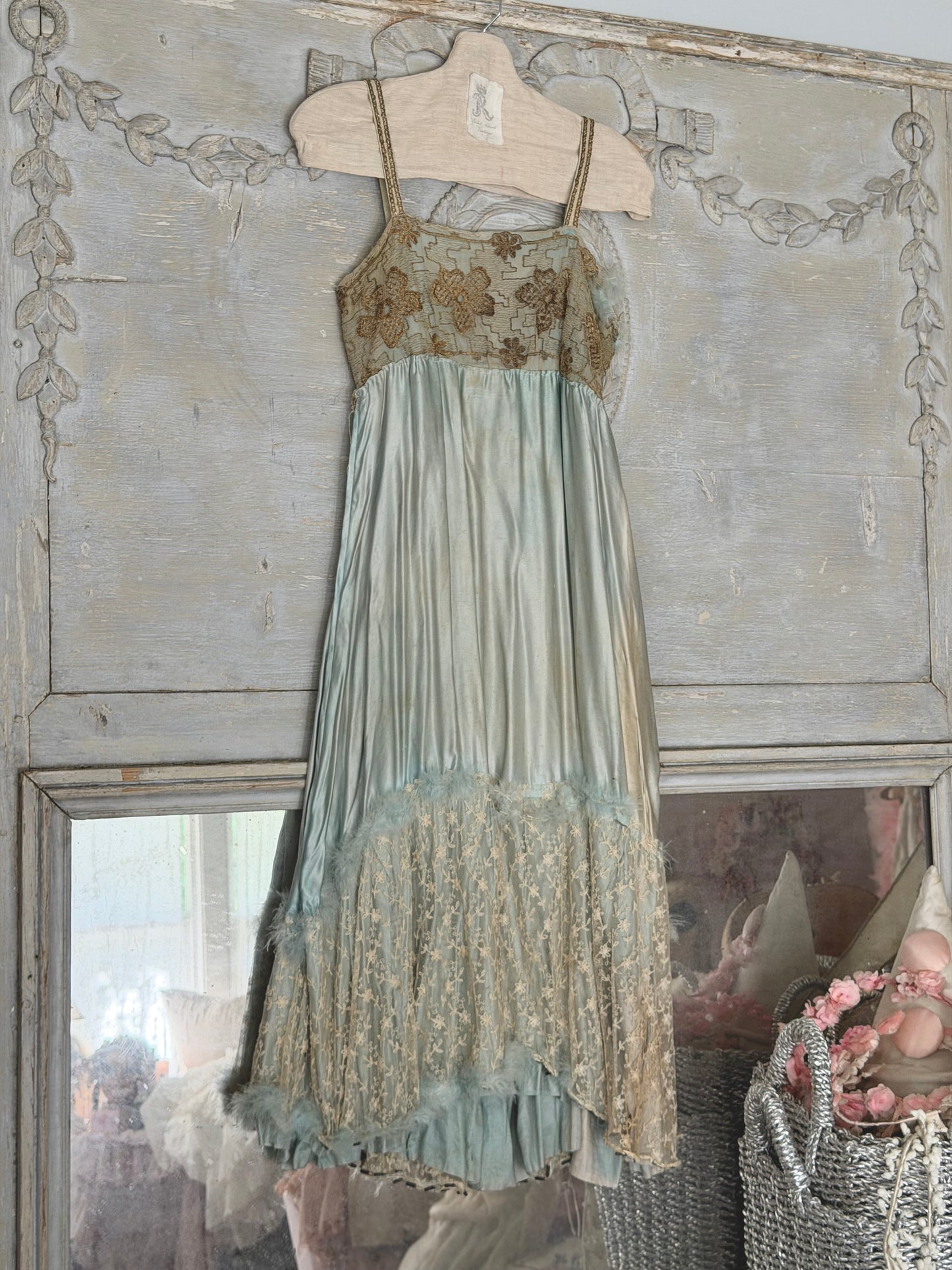 Antique French Ballet Theater Costume Blue Silk Lace