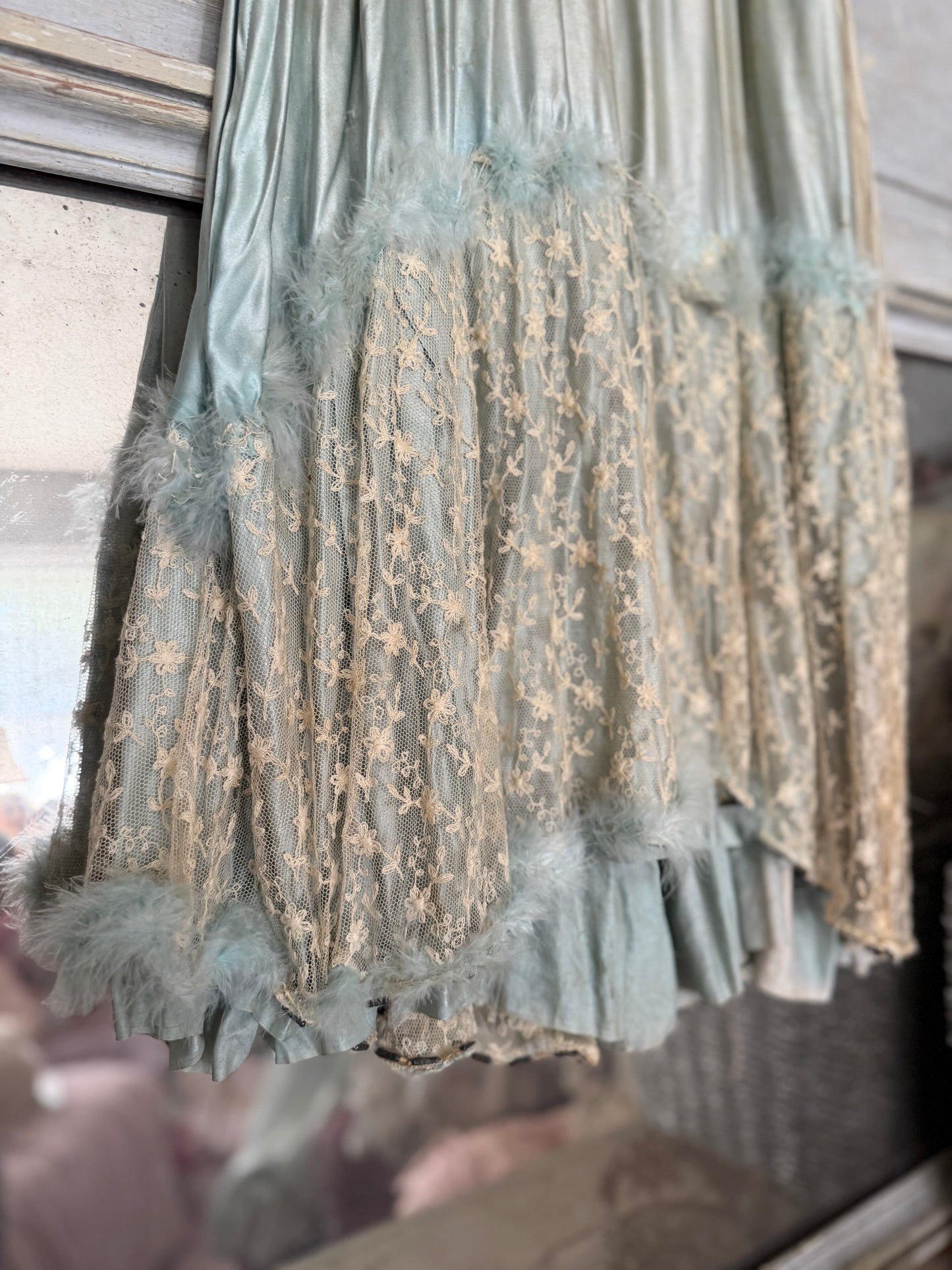 Antique French Ballet Theater Costume Blue Silk Lace