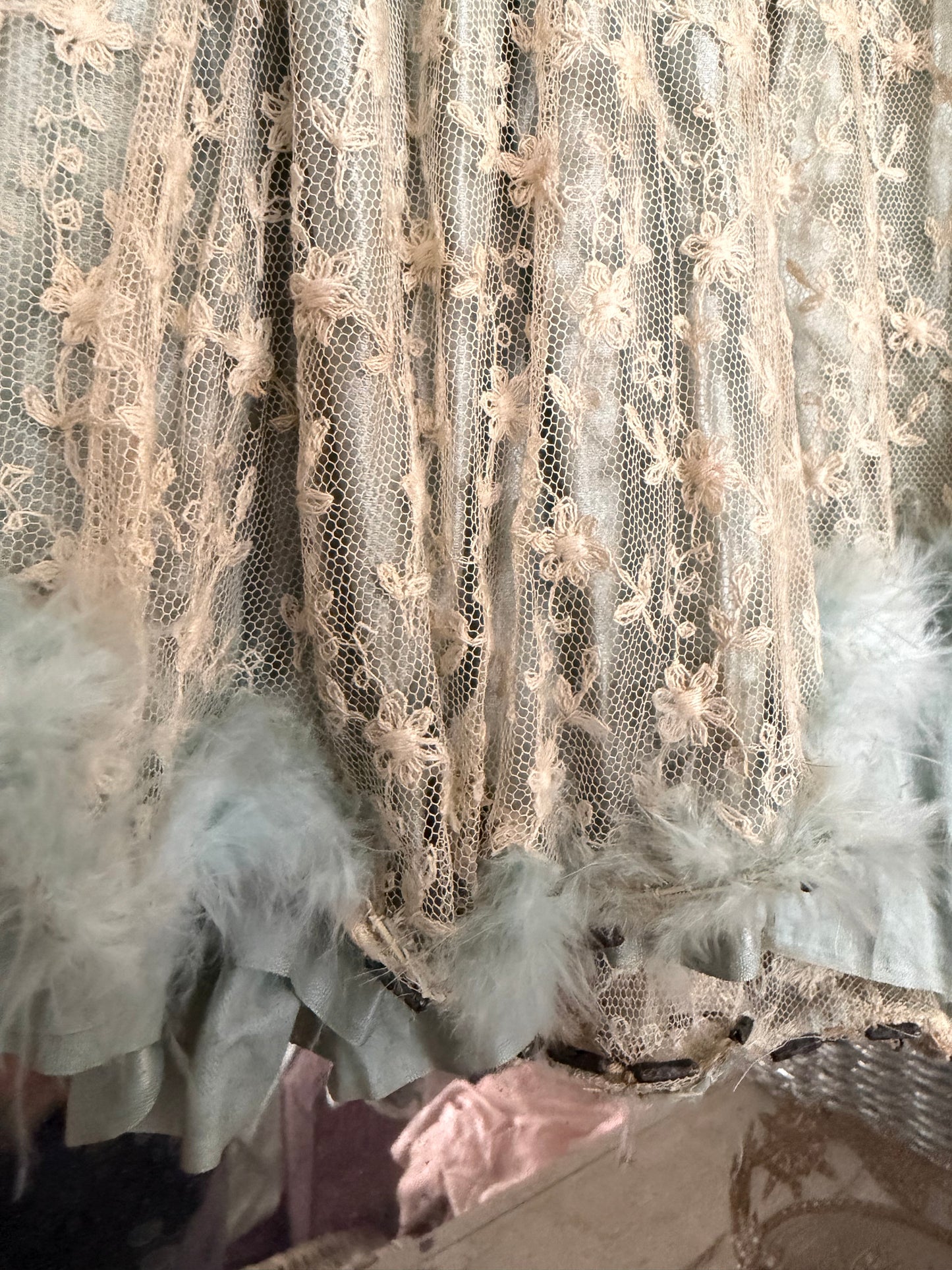 Antique French Ballet Theater Costume Blue Silk Lace