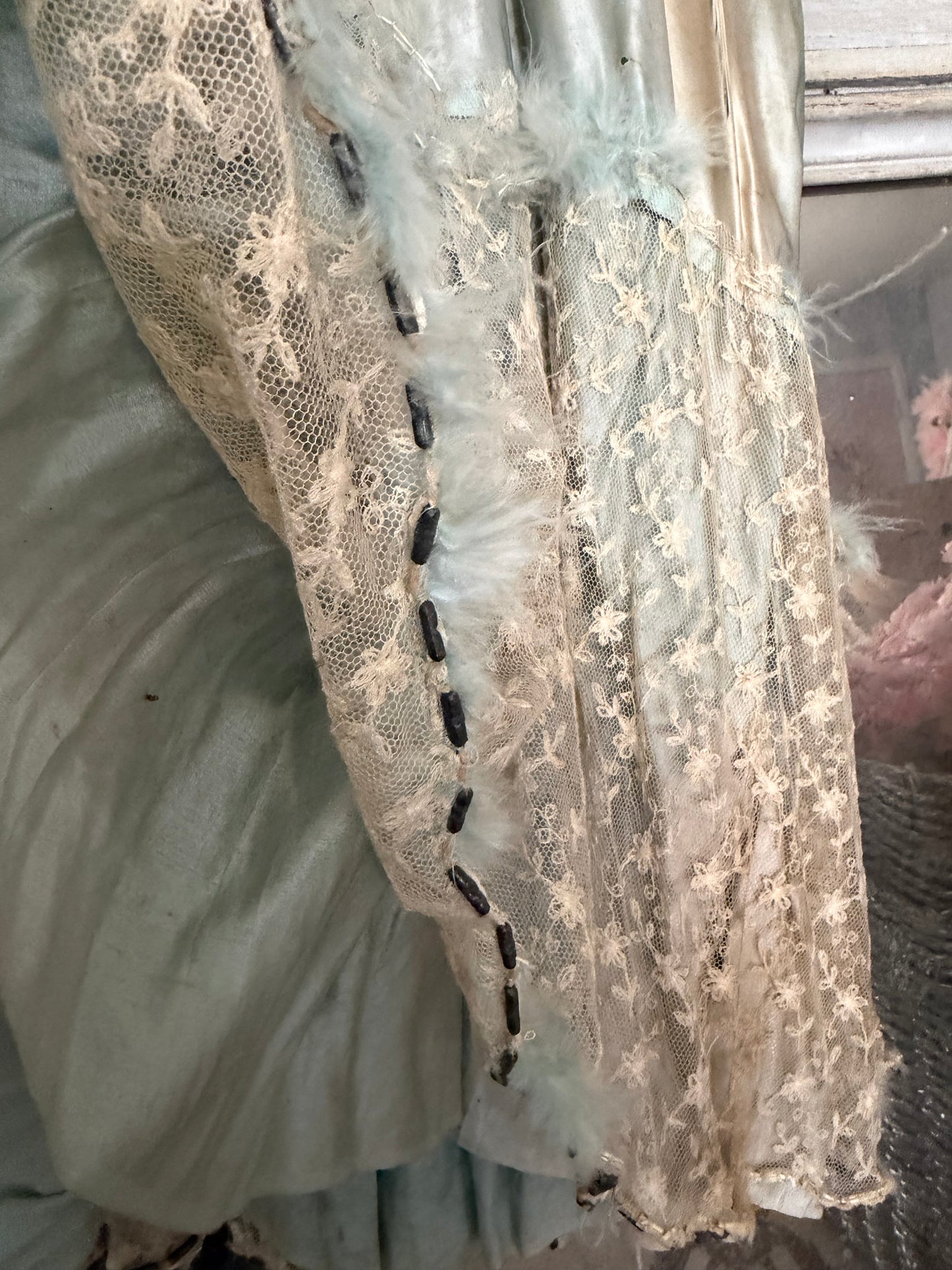 Antique French Ballet Theater Costume Blue Silk Lace