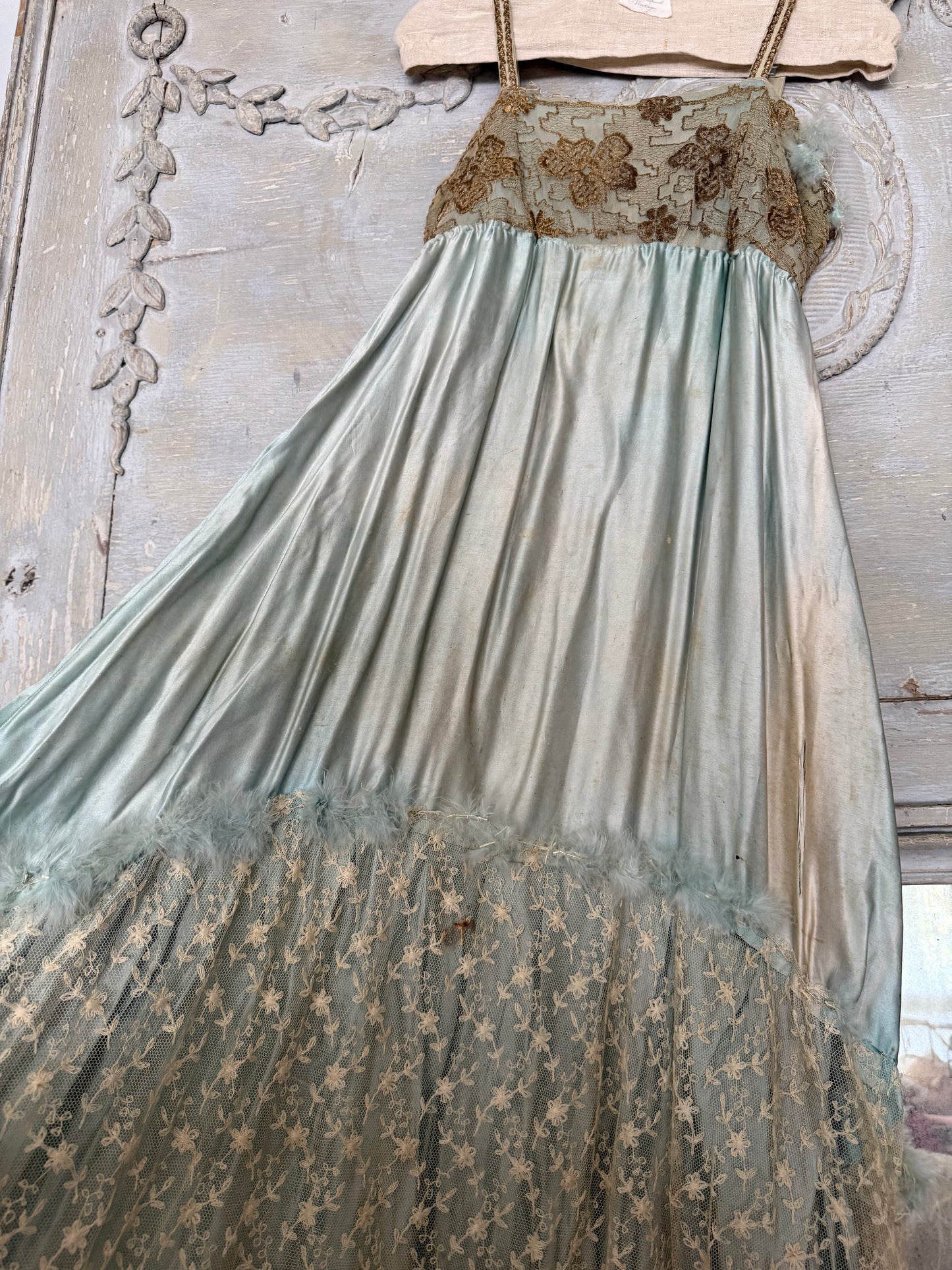 Antique French Ballet Theater Costume Blue Silk Lace