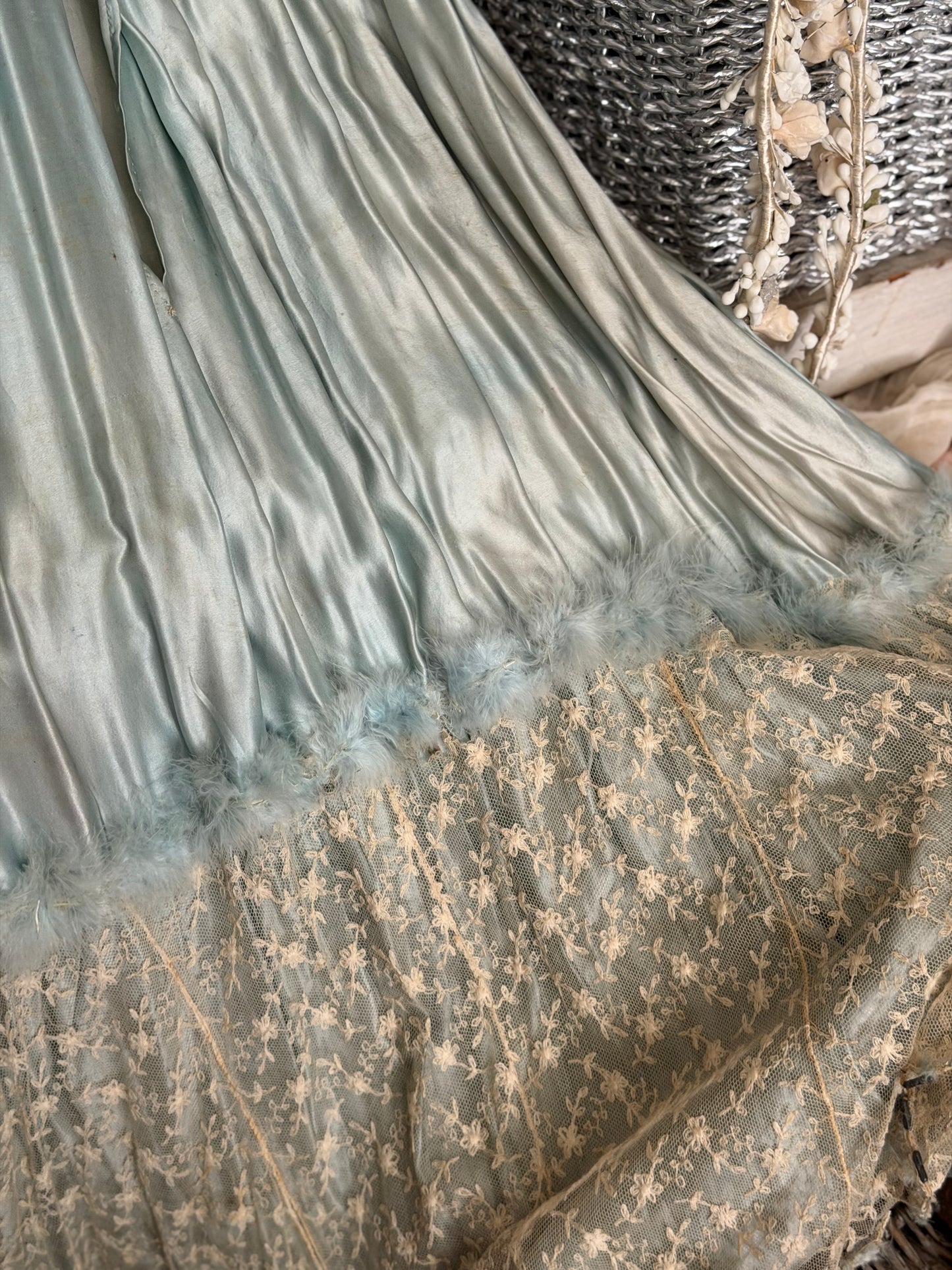 Antique French Ballet Theater Costume Blue Silk Lace