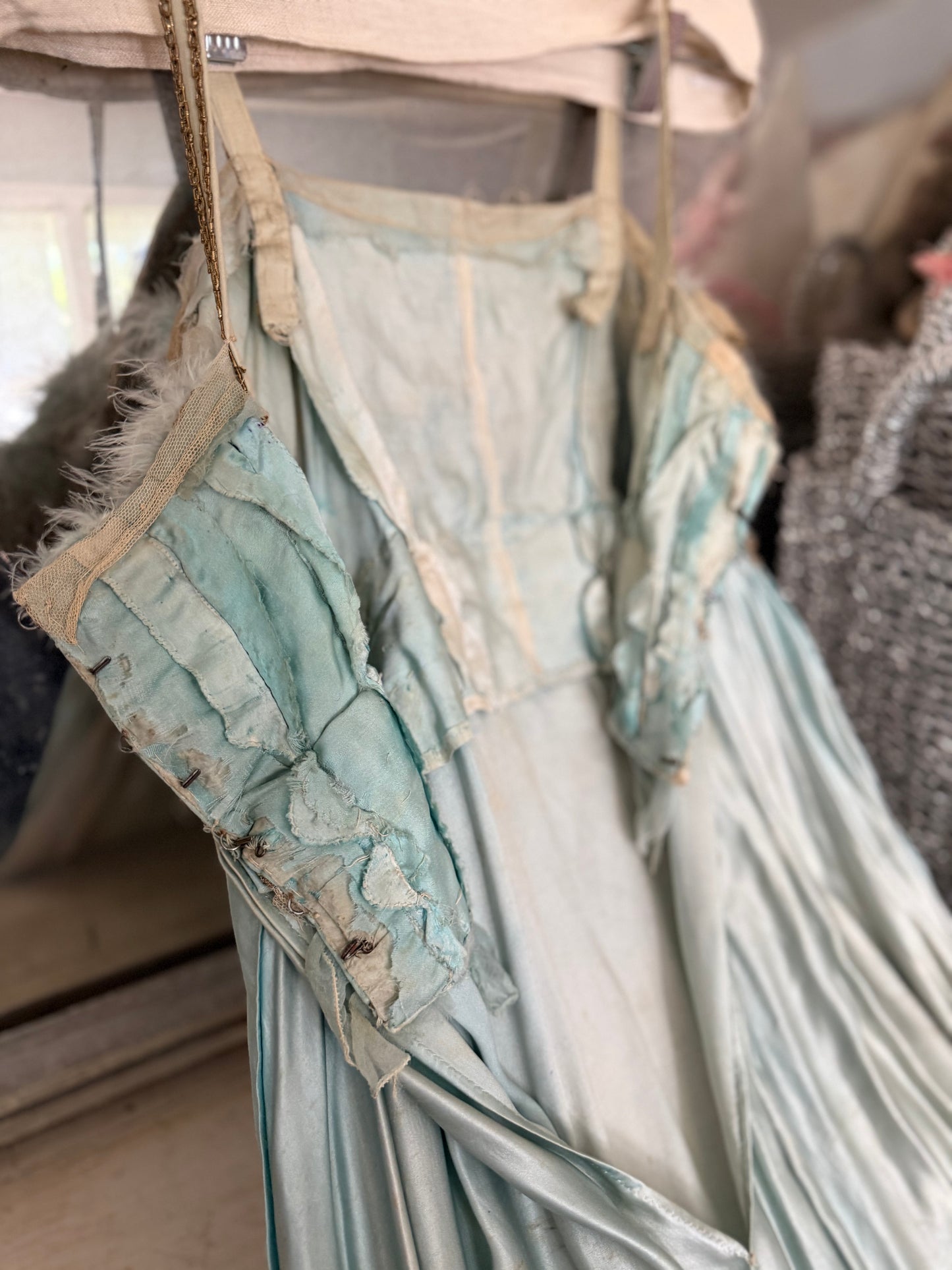 Antique French Ballet Theater Costume Blue Silk Lace