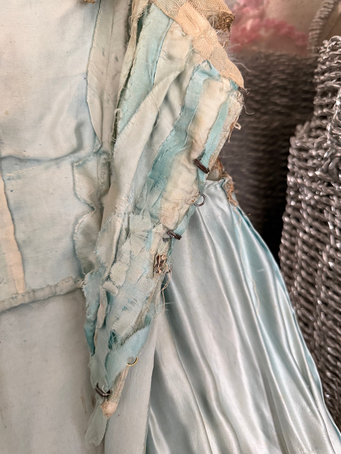 Antique French Ballet Theater Costume Blue Silk Lace