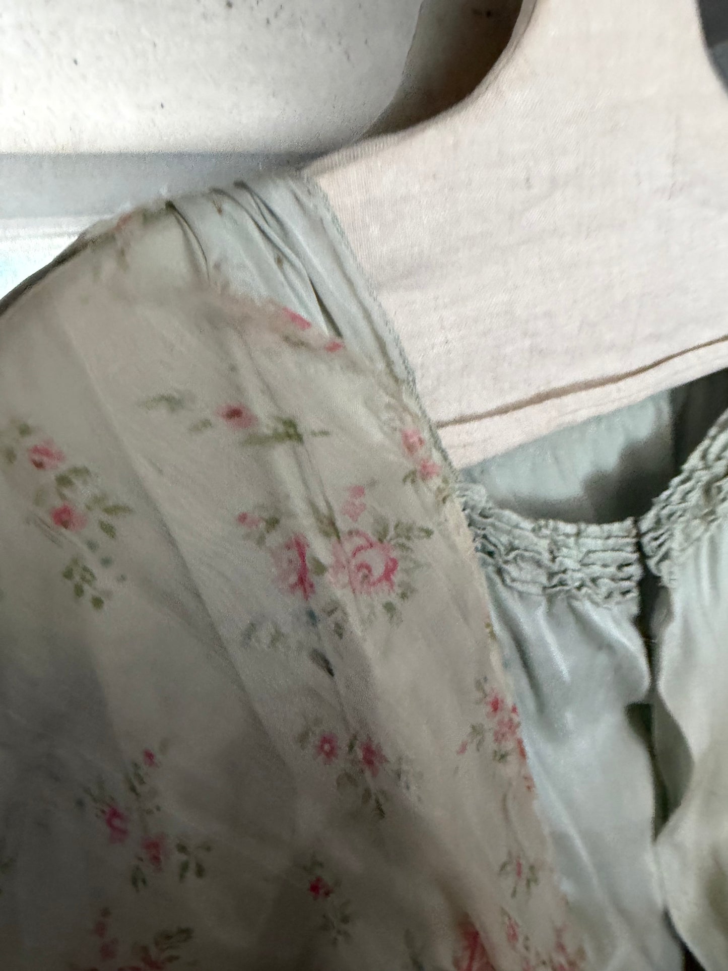 Antique Edwardian Silk Blue Pink Floral Dress
