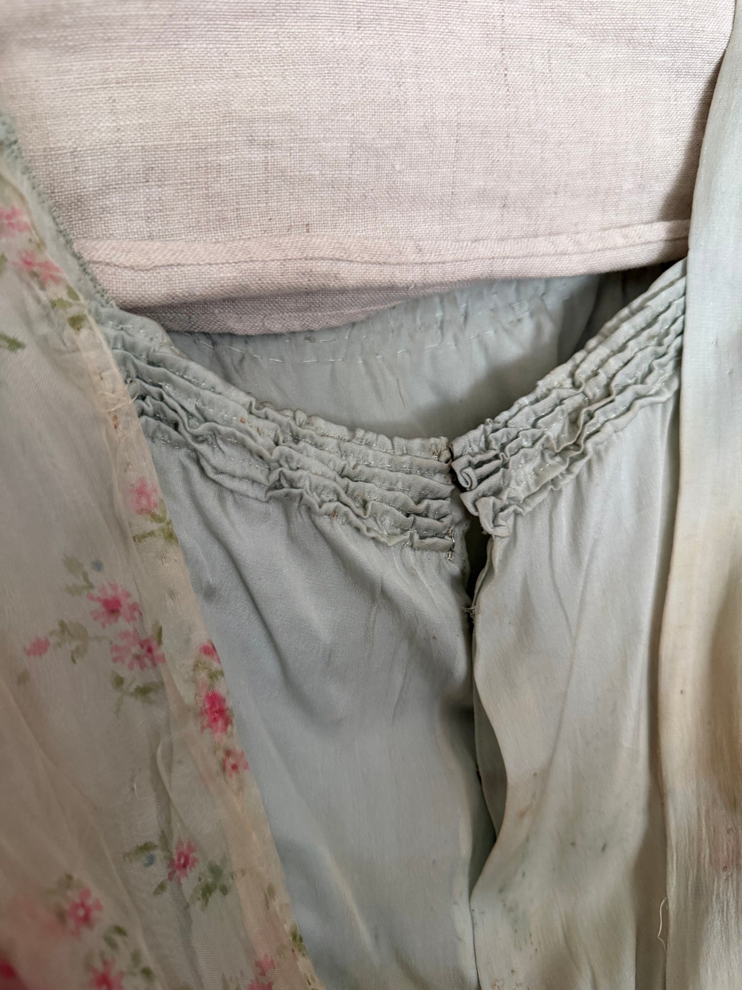 Antique Edwardian Silk Blue Pink Floral Dress