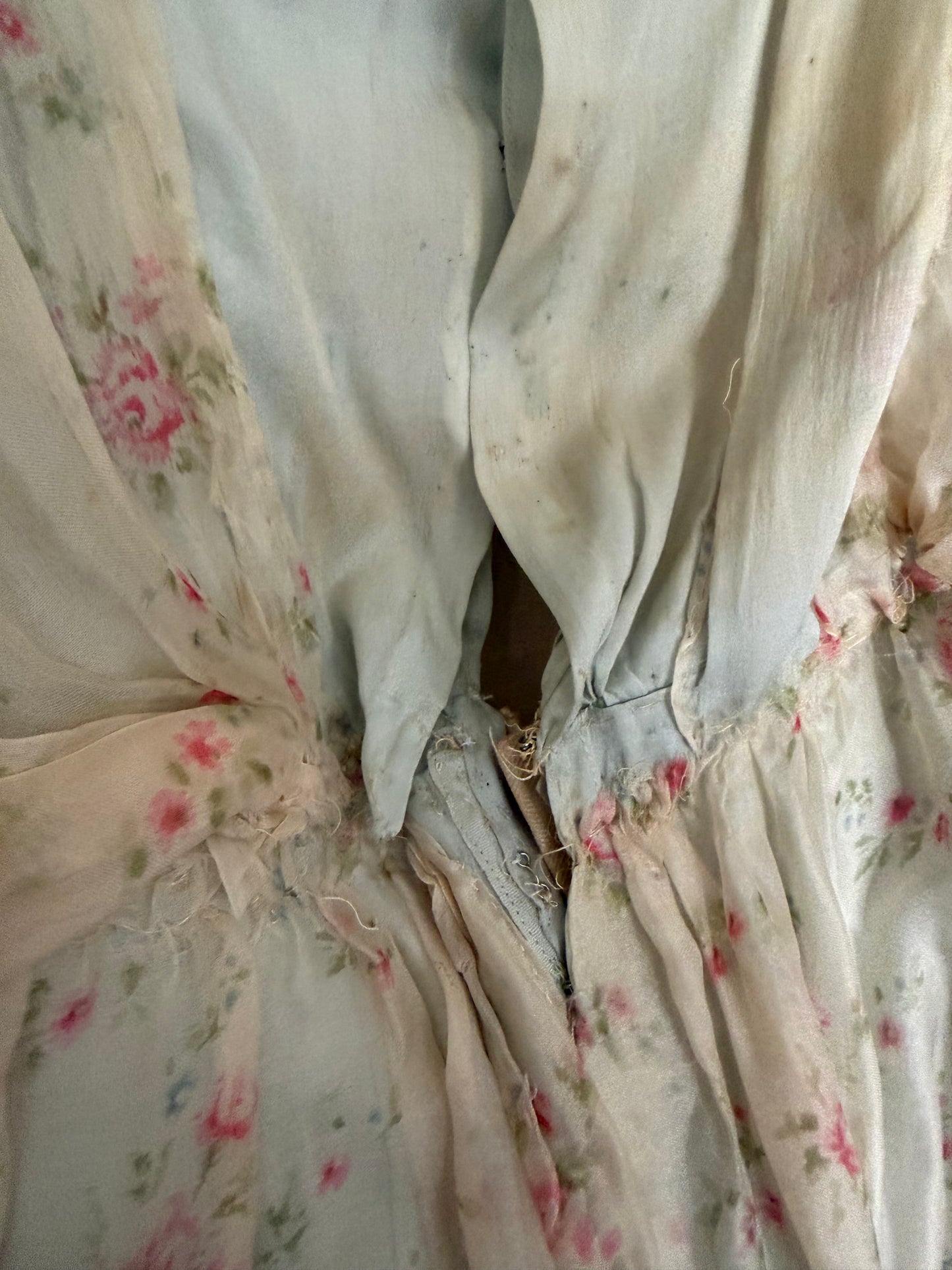Antique Edwardian Silk Blue Pink Floral Dress