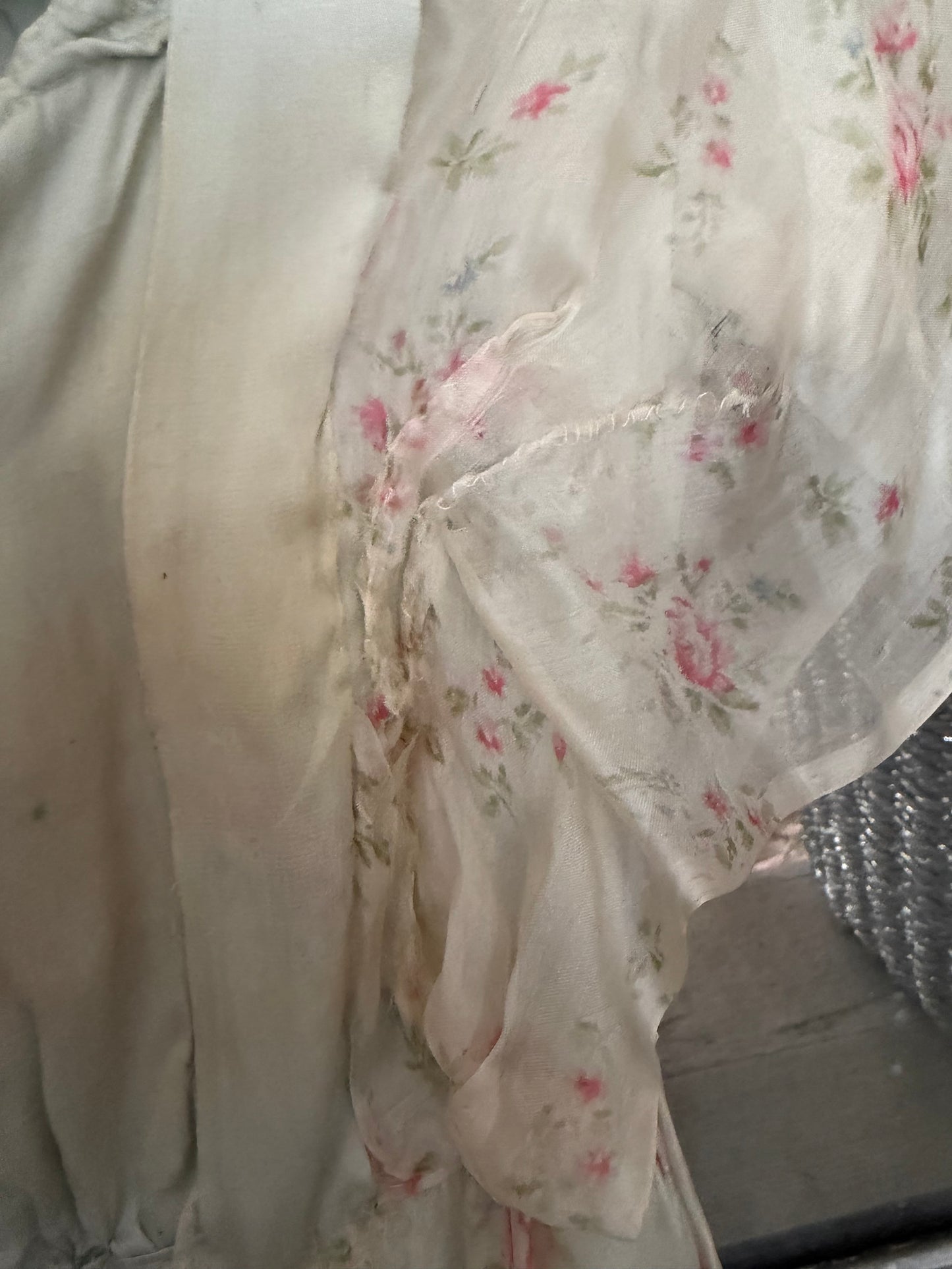 Antique Edwardian Silk Blue Pink Floral Dress