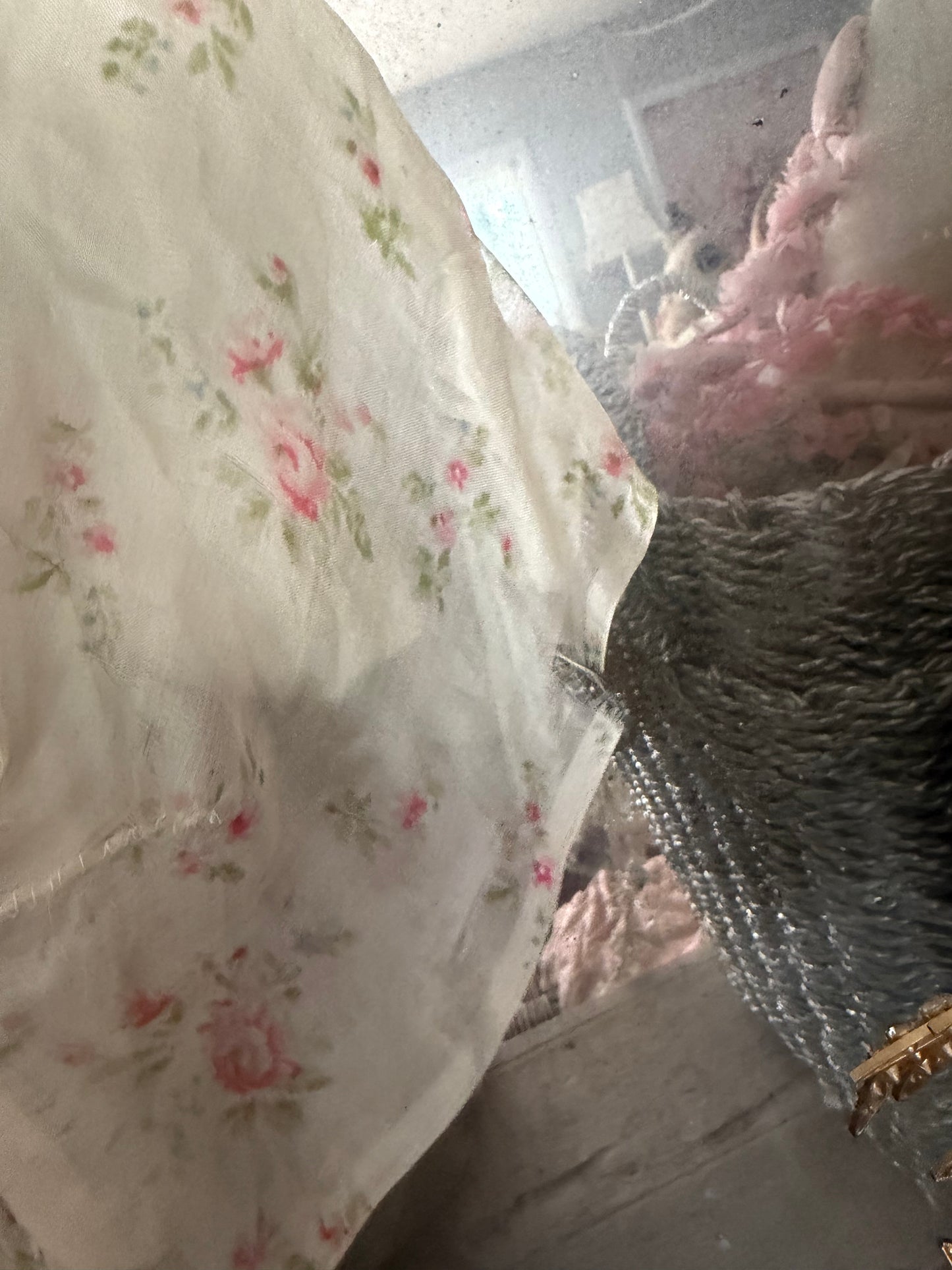 Antique Edwardian Silk Blue Pink Floral Dress
