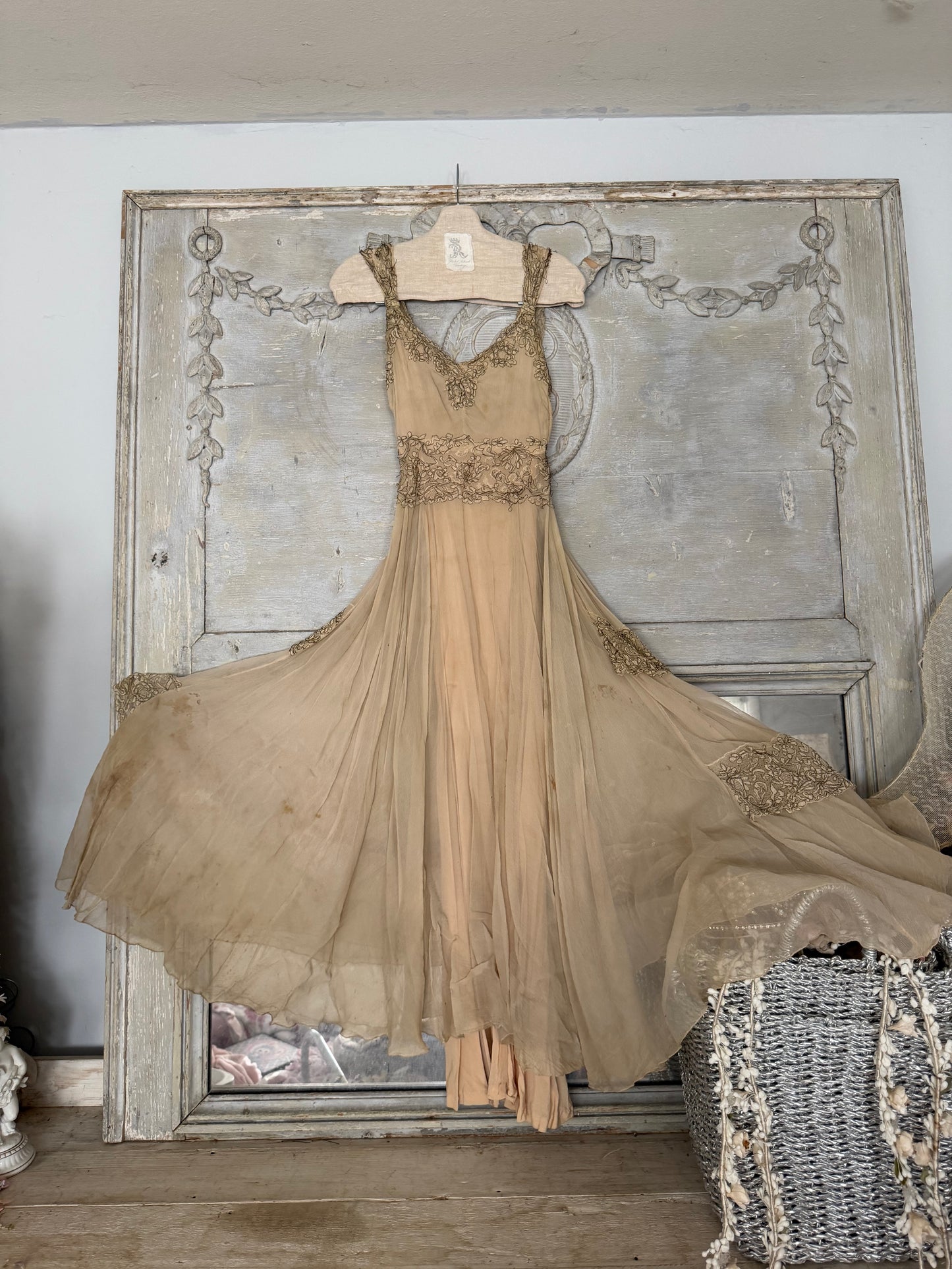 Antique c1925-30 Silk Metallic Embroidery Couture Ballet Dress