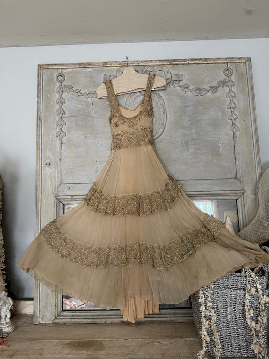 Antique c1925-30 Silk Metallic Embroidery Couture Ballet Dress